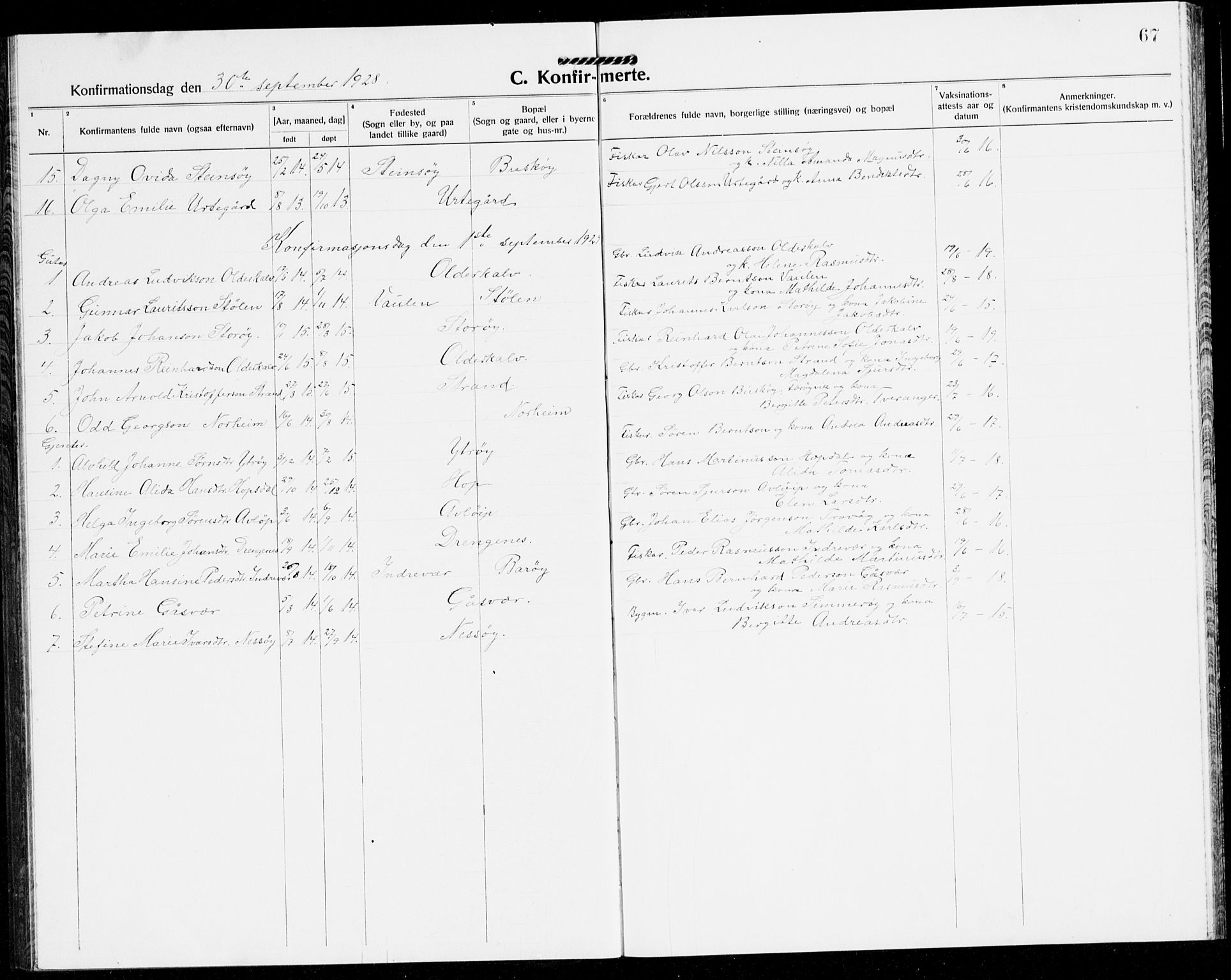 Solund sokneprestembete, AV/SAB-A-81401: Parish register (copy) no. A 3, 1922-1944, p. 67