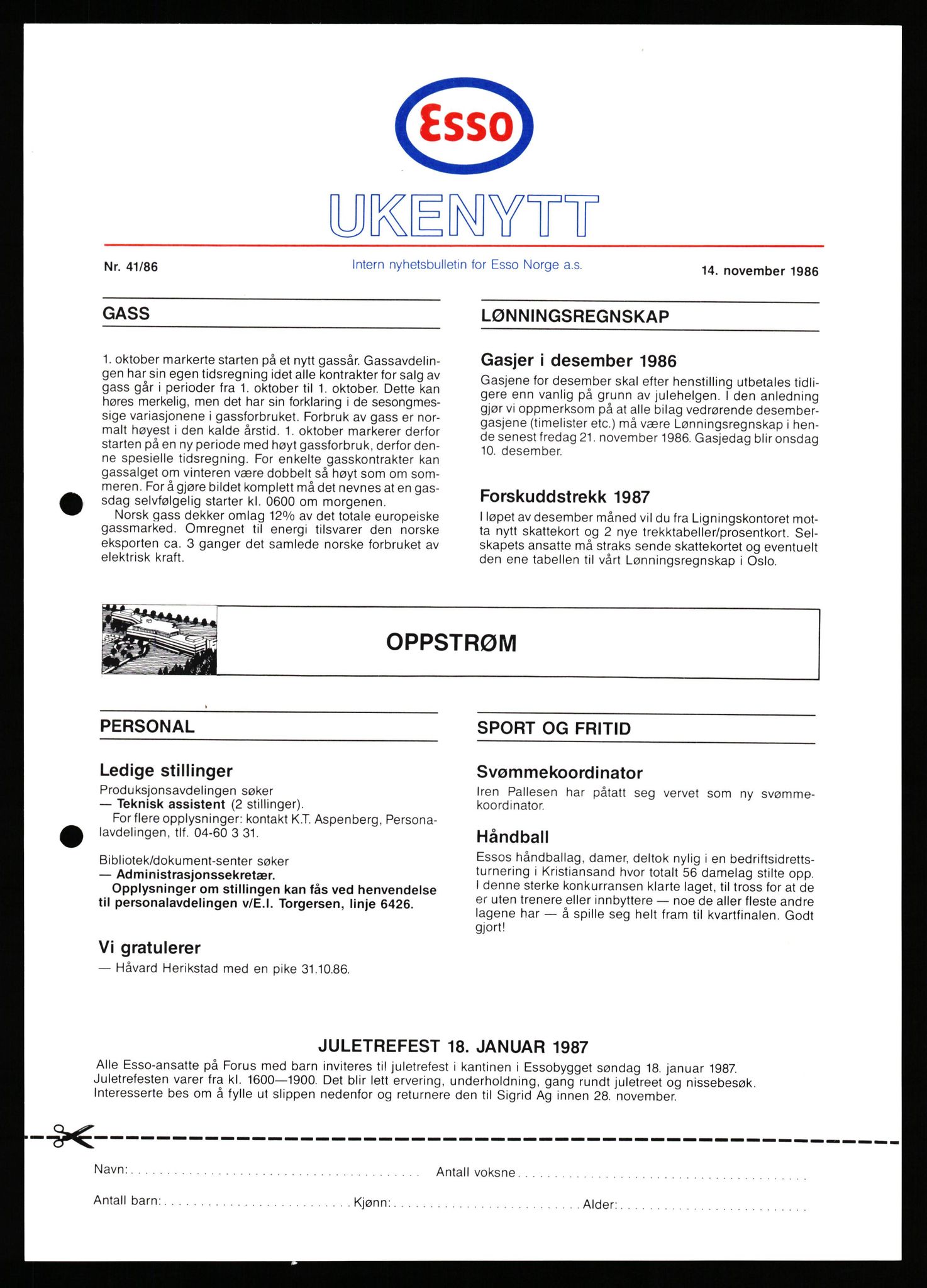 Pa 0982 - Esso Norge A/S, AV/SAST-A-100448/X/Xd/L0003: Ukenytt, 1987-1991