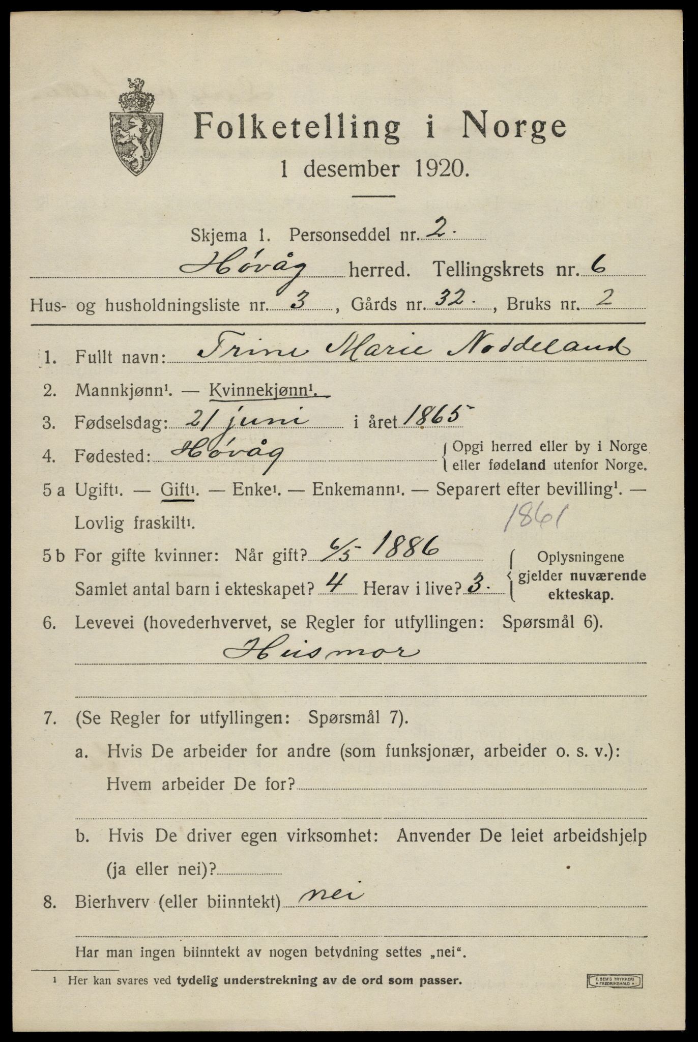 SAK, 1920 census for Høvåg, 1920, p. 3108