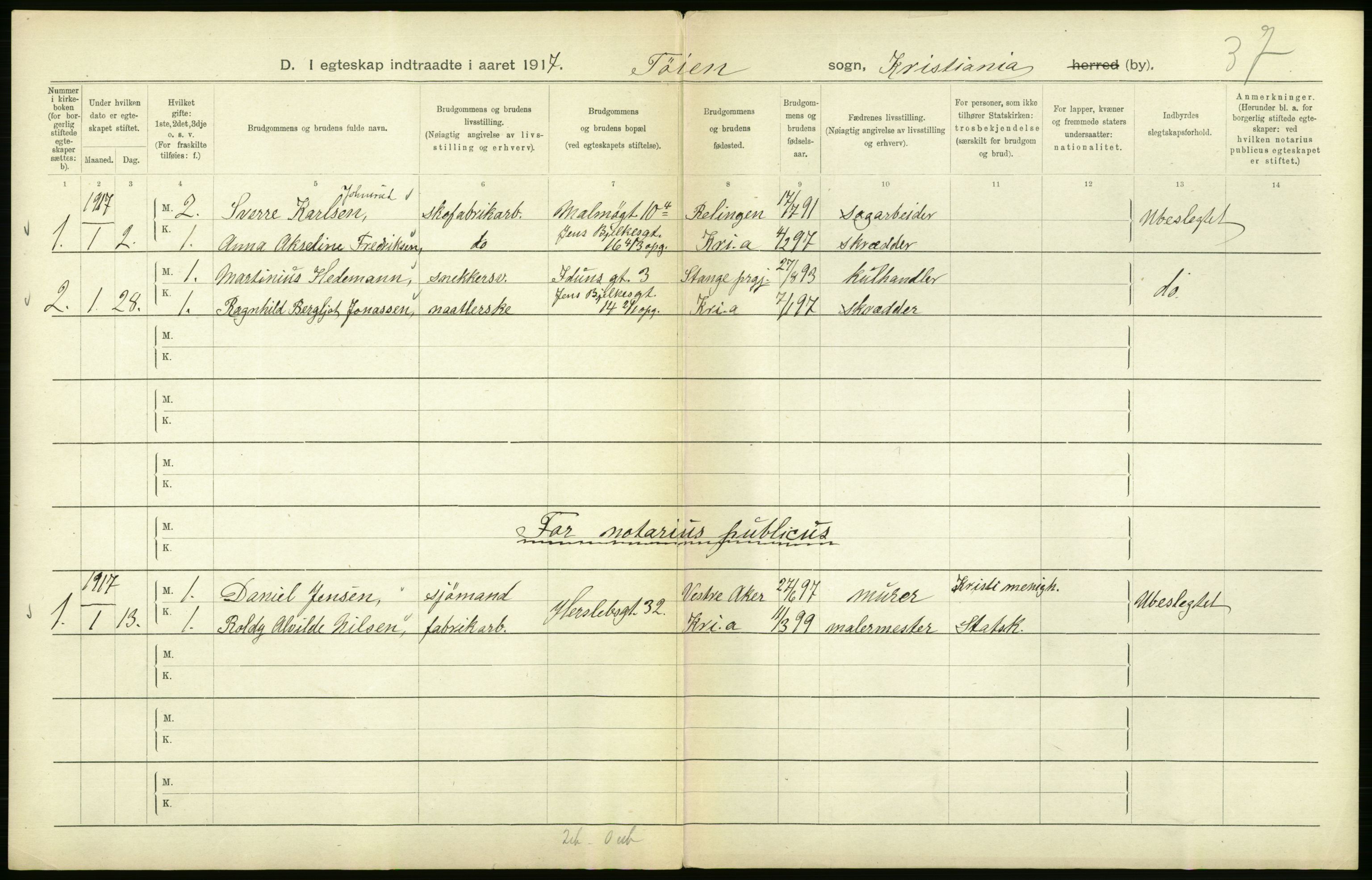 Statistisk sentralbyrå, Sosiodemografiske emner, Befolkning, AV/RA-S-2228/D/Df/Dfb/Dfbg/L0009: Kristiania: Gifte, 1917, p. 314