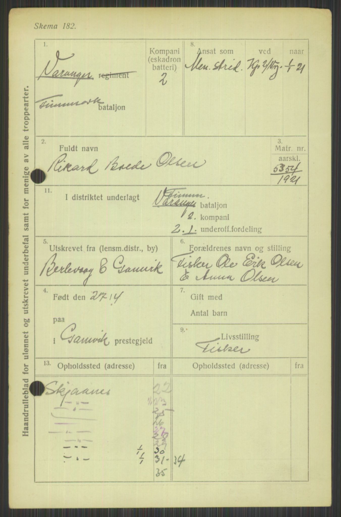 Forsvaret, Varanger bataljon, AV/RA-RAFA-2258/1/D/L0440: Rulleblad for fødte 1892-1912, 1892-1912, p. 535