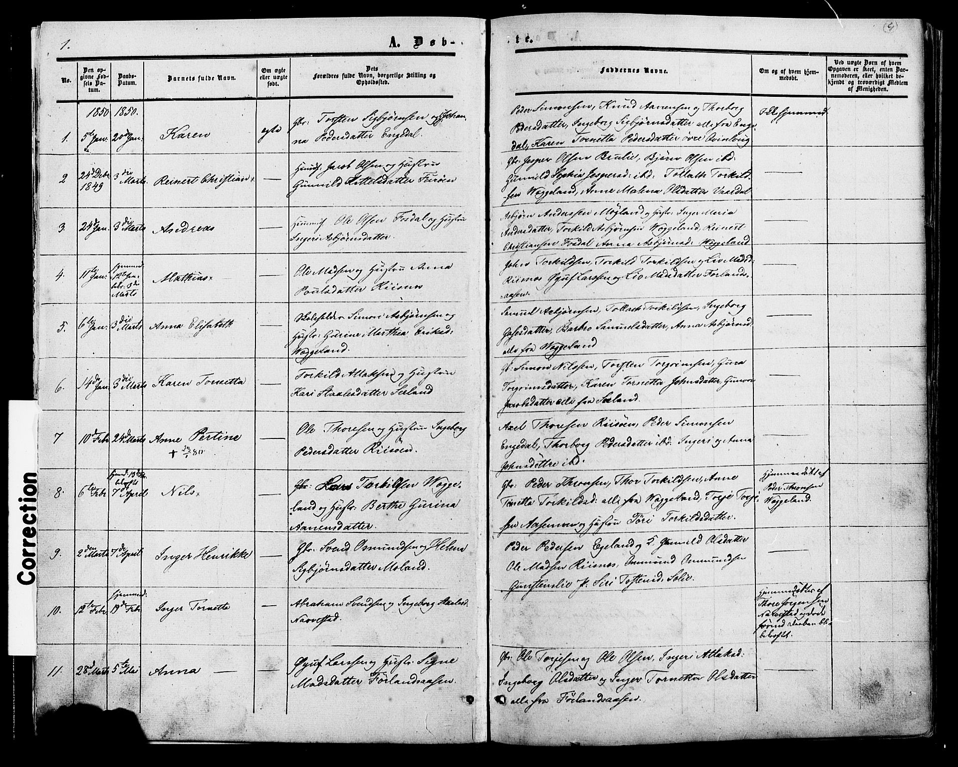 Fjotland sokneprestkontor, AV/SAK-1111-0010/F/Fa/L0001: Parish register (official) no. A 1, 1850-1879, p. 4