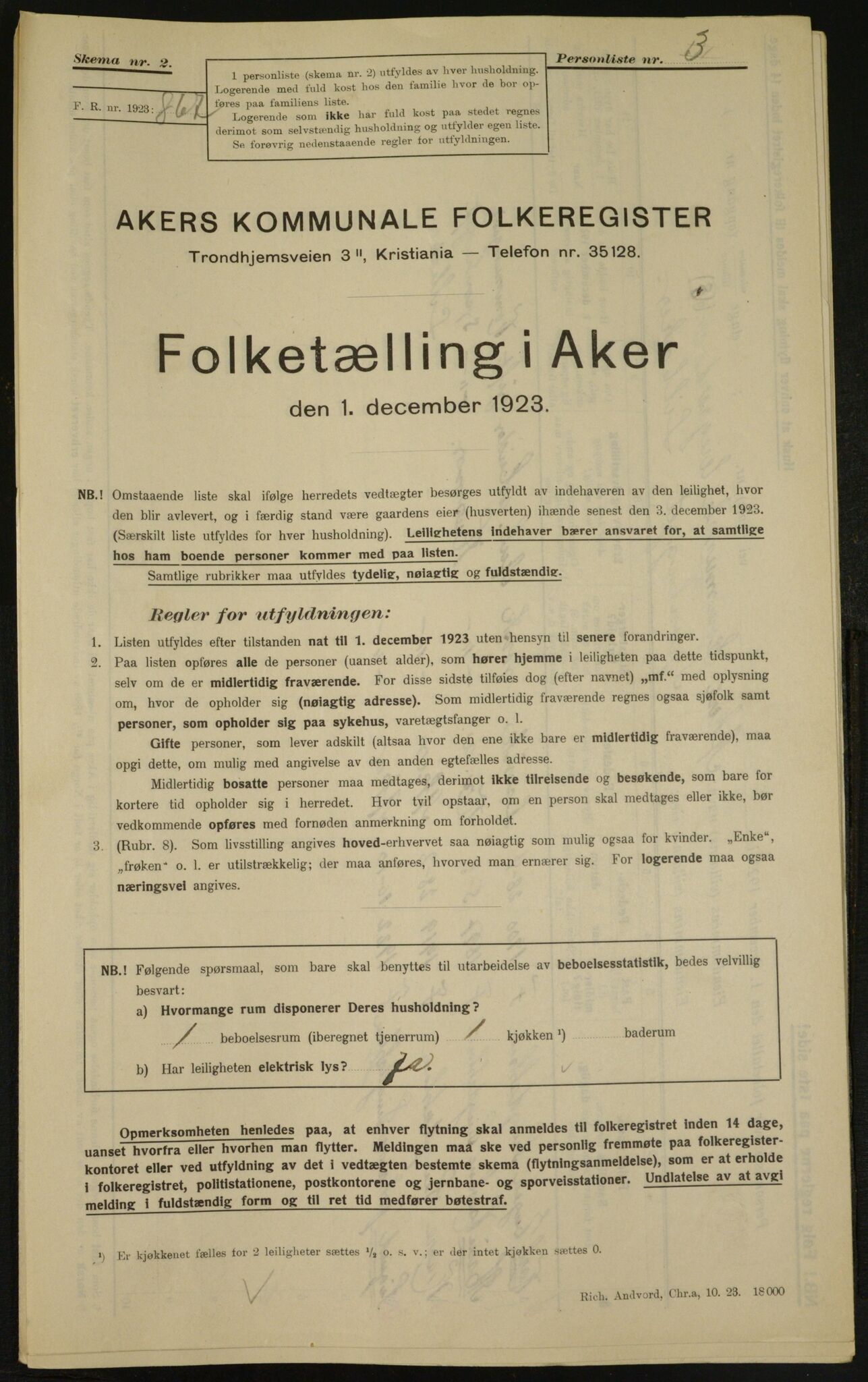 , Municipal Census 1923 for Aker, 1923, p. 5345