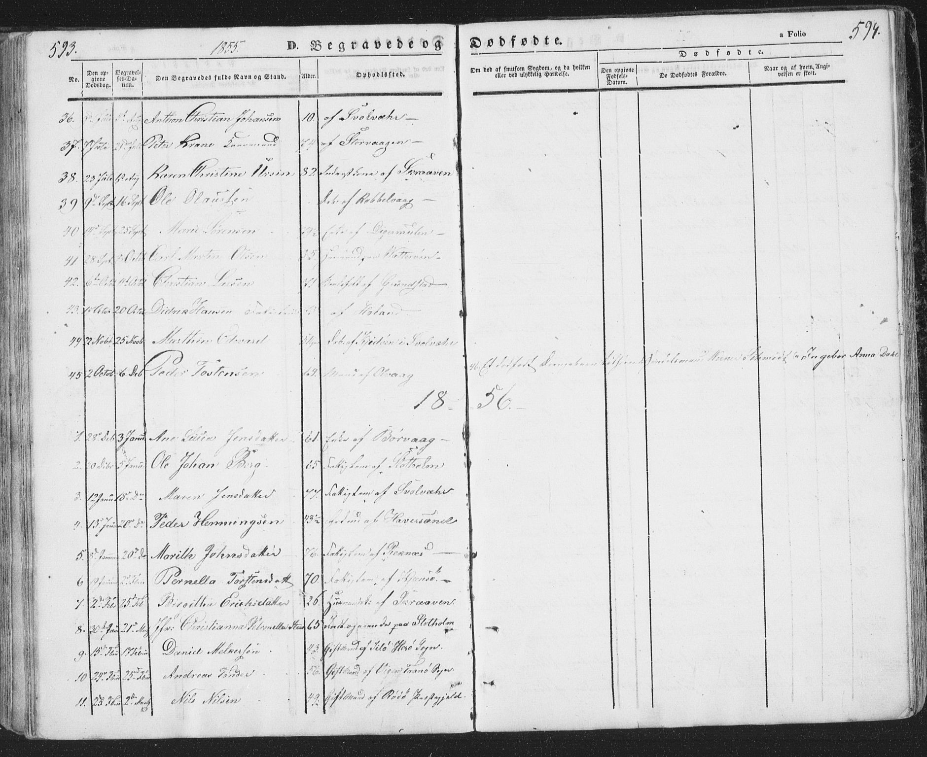 Ministerialprotokoller, klokkerbøker og fødselsregistre - Nordland, AV/SAT-A-1459/874/L1072: Parish register (copy) no. 874C01, 1843-1859, p. 593-594