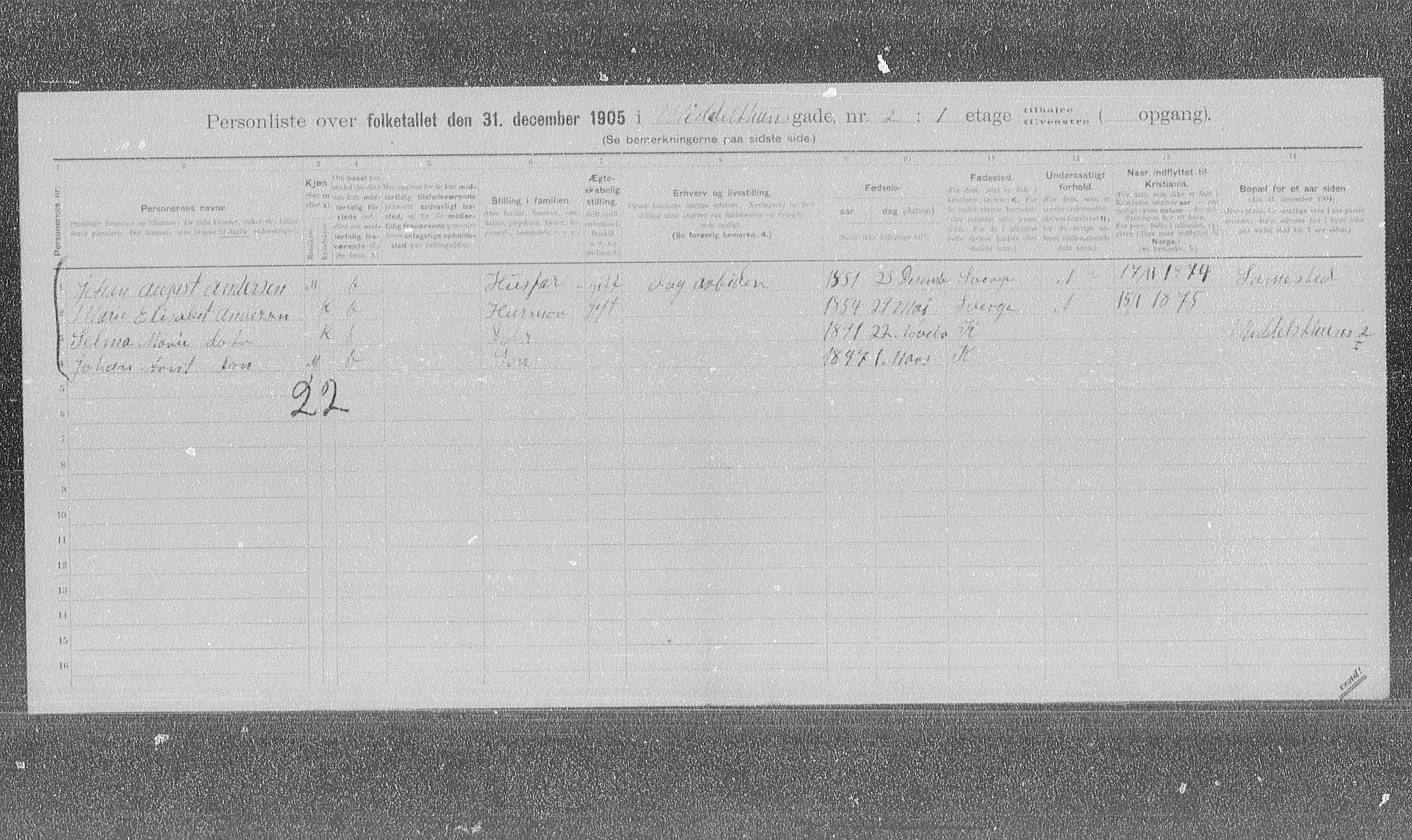 OBA, Municipal Census 1905 for Kristiania, 1905, p. 34314