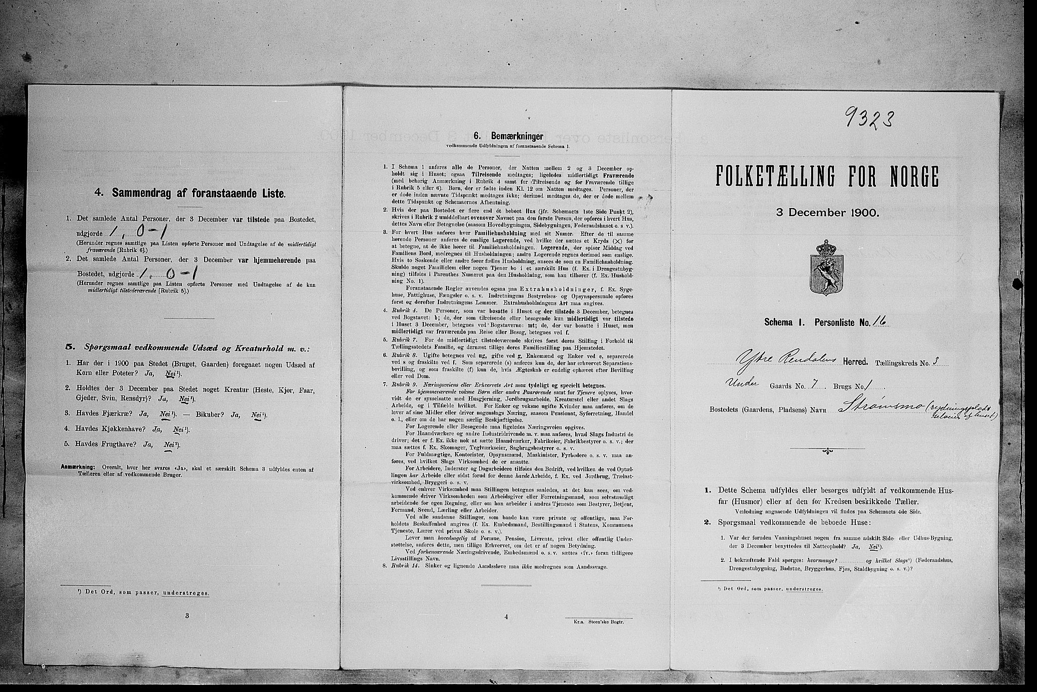 SAH, 1900 census for Ytre Rendal, 1900, p. 274