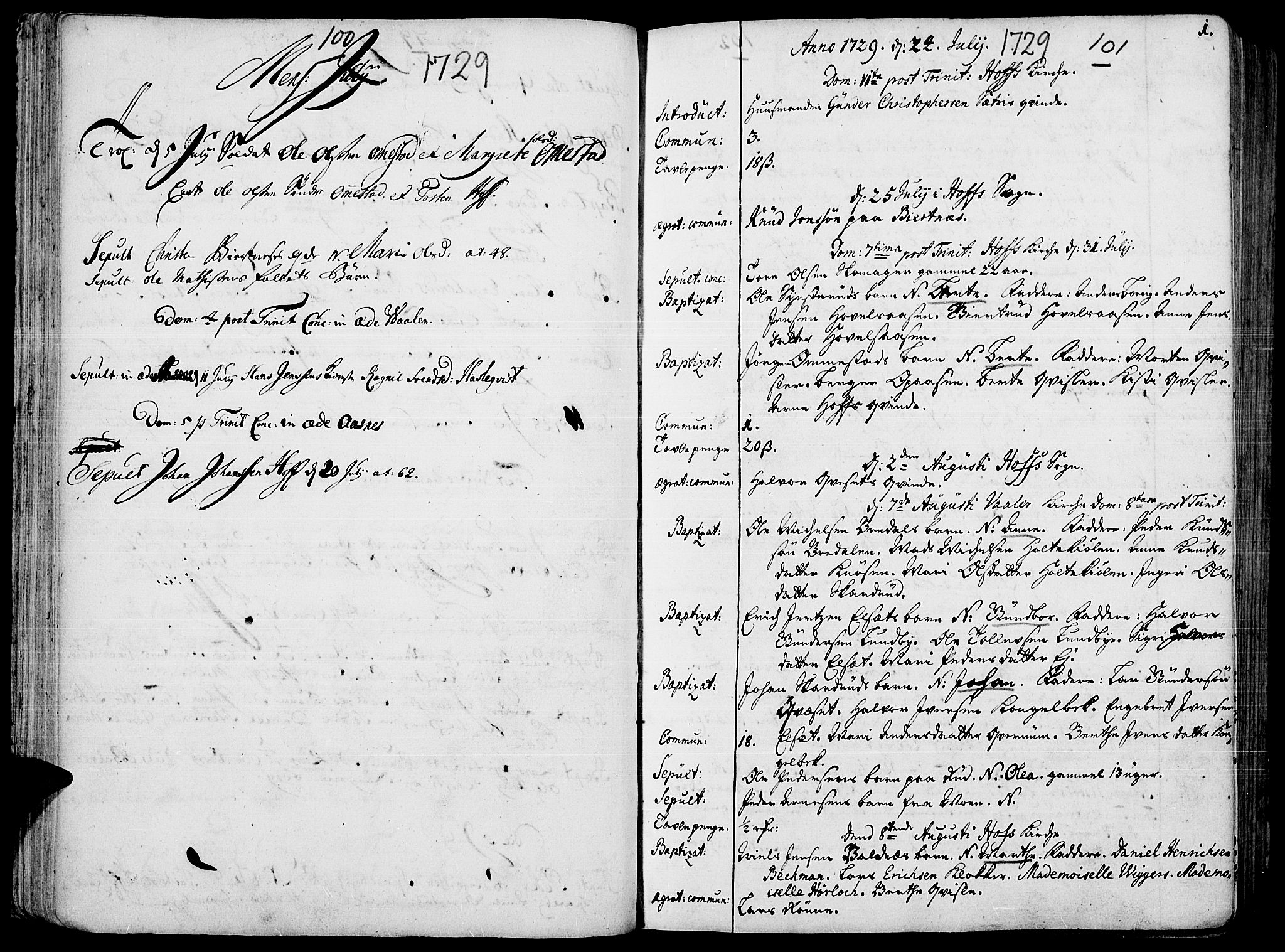 Hof prestekontor, AV/SAH-PREST-038/H/Ha/Haa/L0002: Parish register (official) no. 2, 1720-1749, p. 100-101