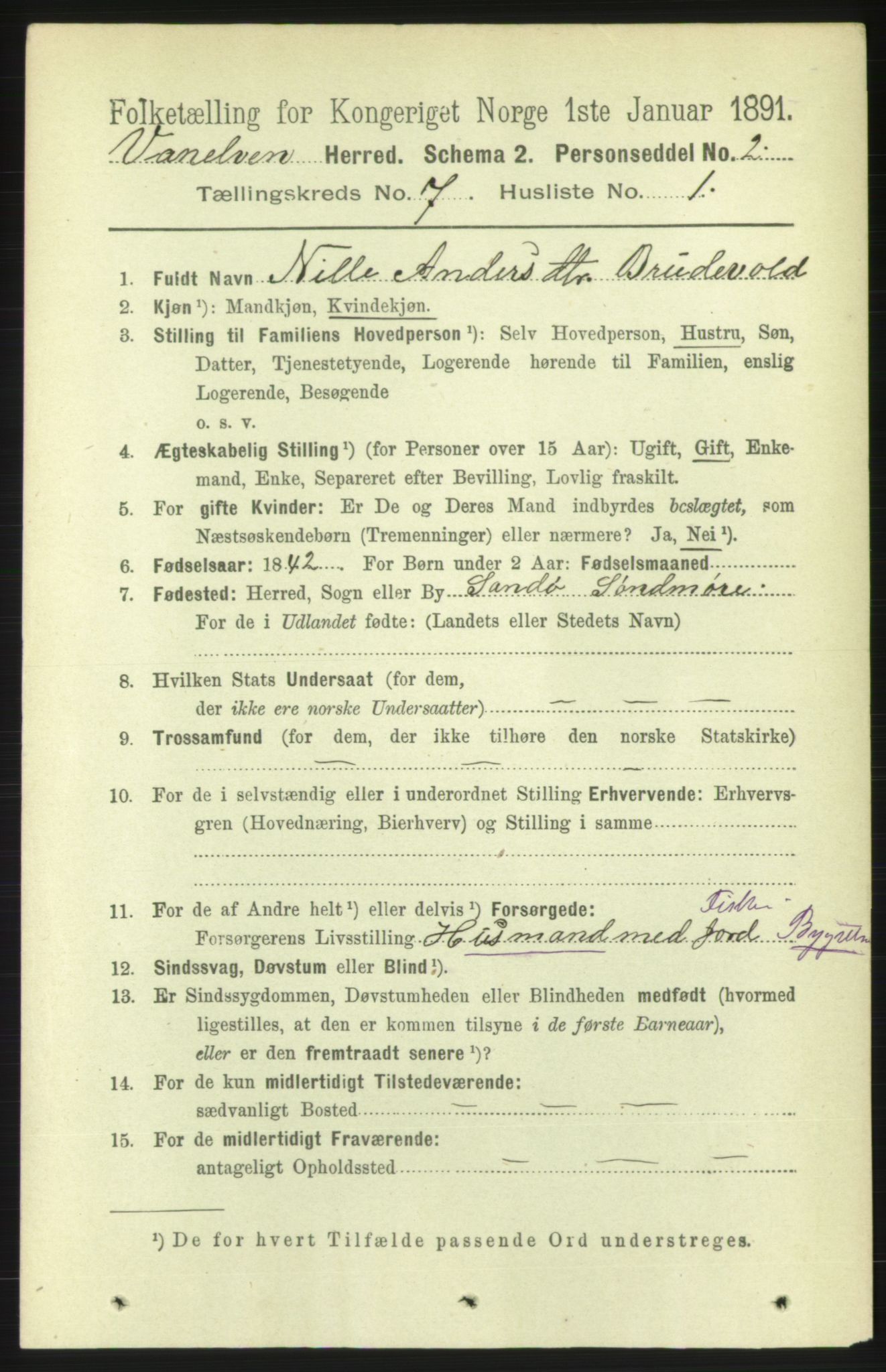 RA, 1891 census for 1511 Vanylven, 1891, p. 3148