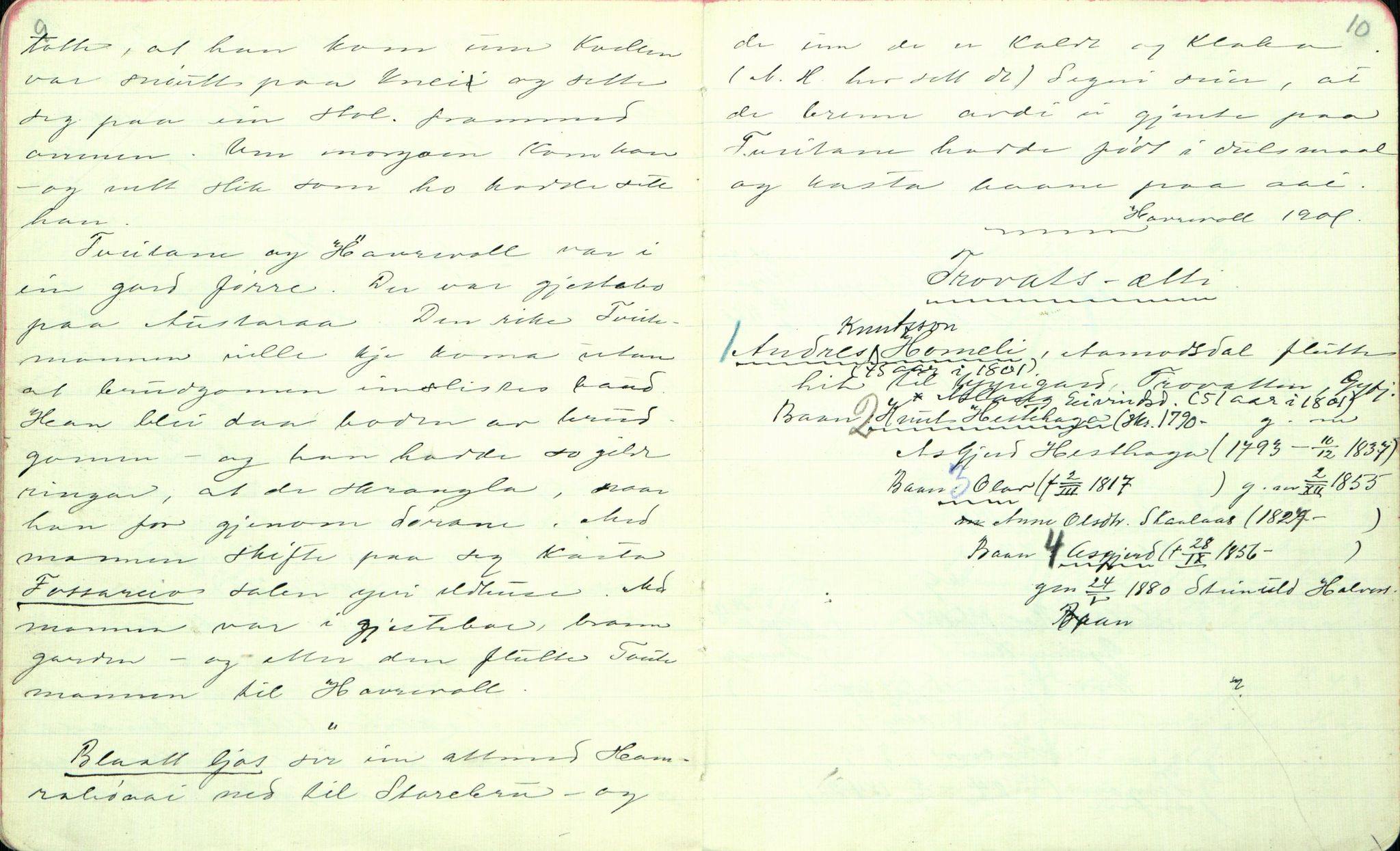 Rikard Berge, TEMU/TGM-A-1003/F/L0001/0017: 001-030 Innholdslister / 13. Biografi, ættetavlur etc., 1902, p. 9-10