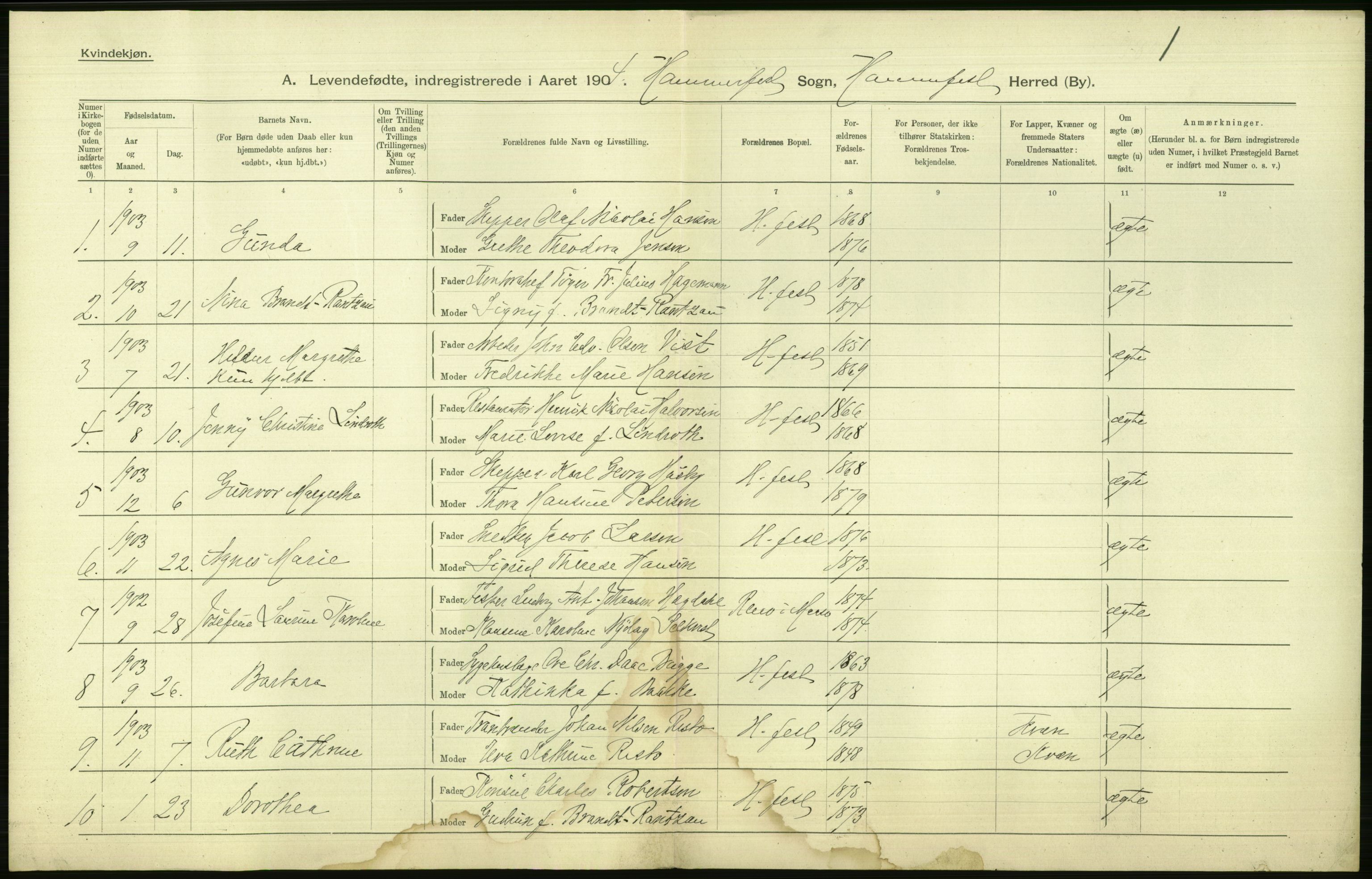 Statistisk sentralbyrå, Sosiodemografiske emner, Befolkning, RA/S-2228/D/Df/Dfa/Dfab/L0023: Finnmarkens amt: Fødte, gifte, døde, 1904, p. 130