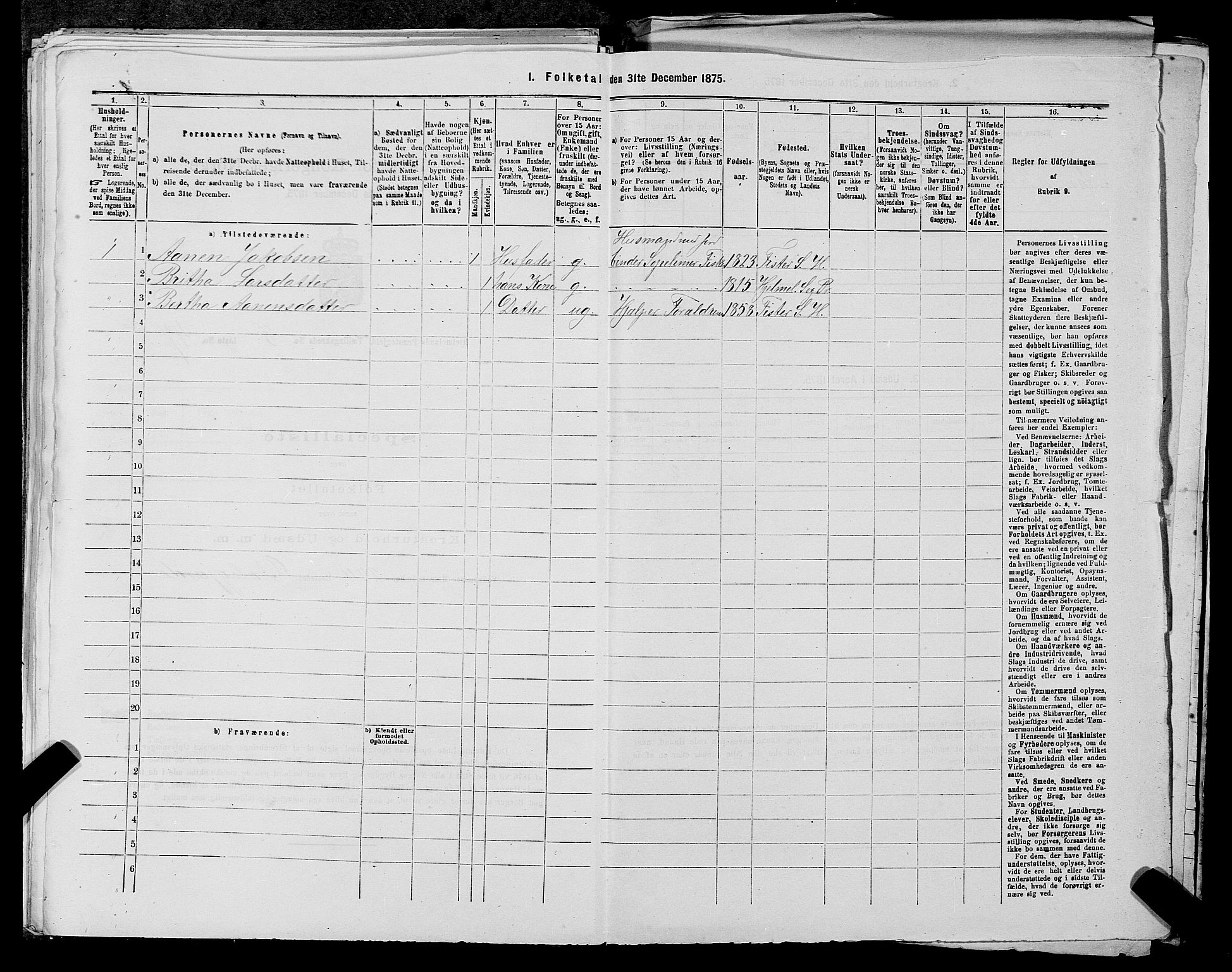 SAST, 1875 census for 1133P Hjelmeland, 1875, p. 1143