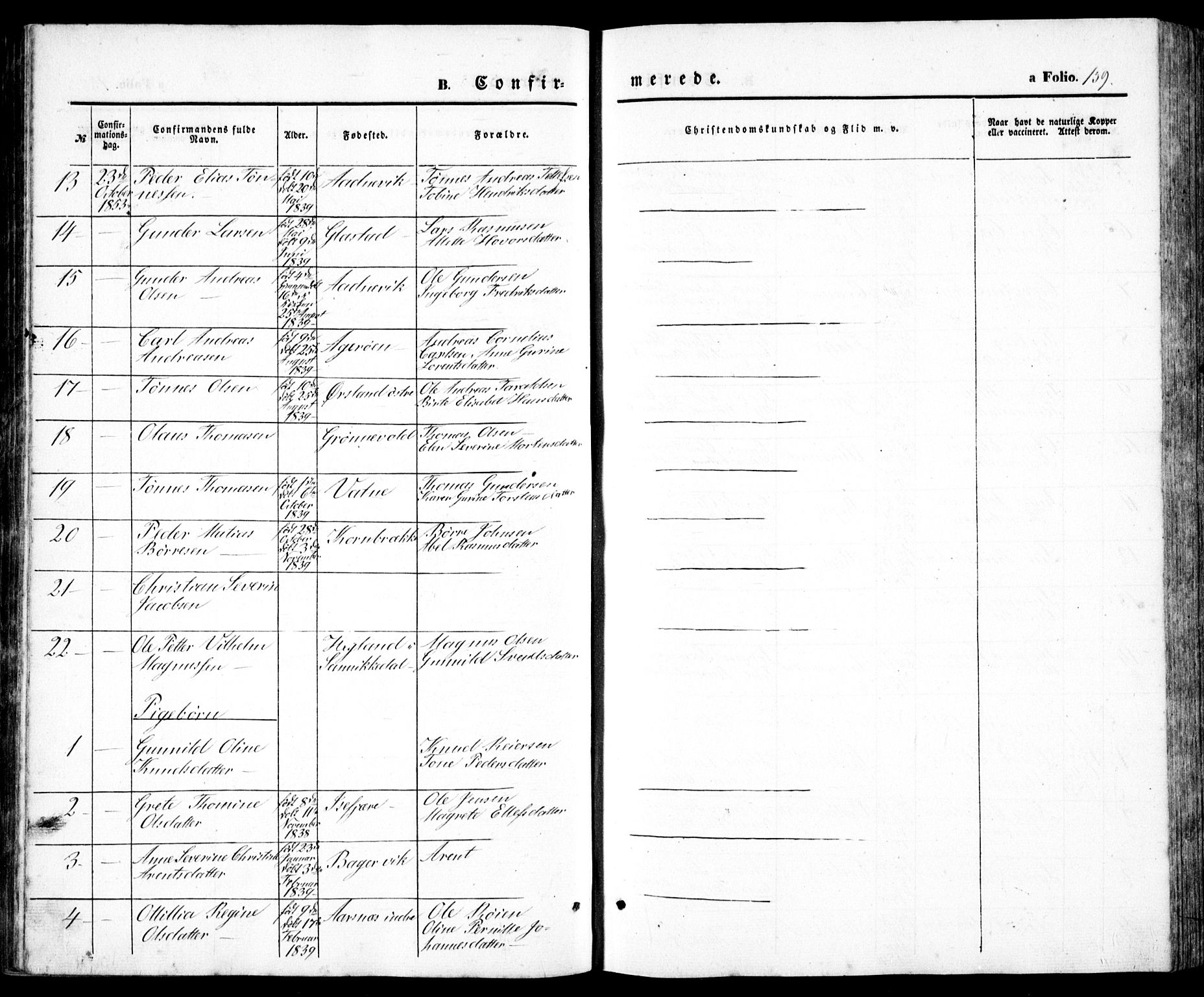 Høvåg sokneprestkontor, SAK/1111-0025/F/Fb/L0002: Parish register (copy) no. B 2, 1847-1869, p. 159