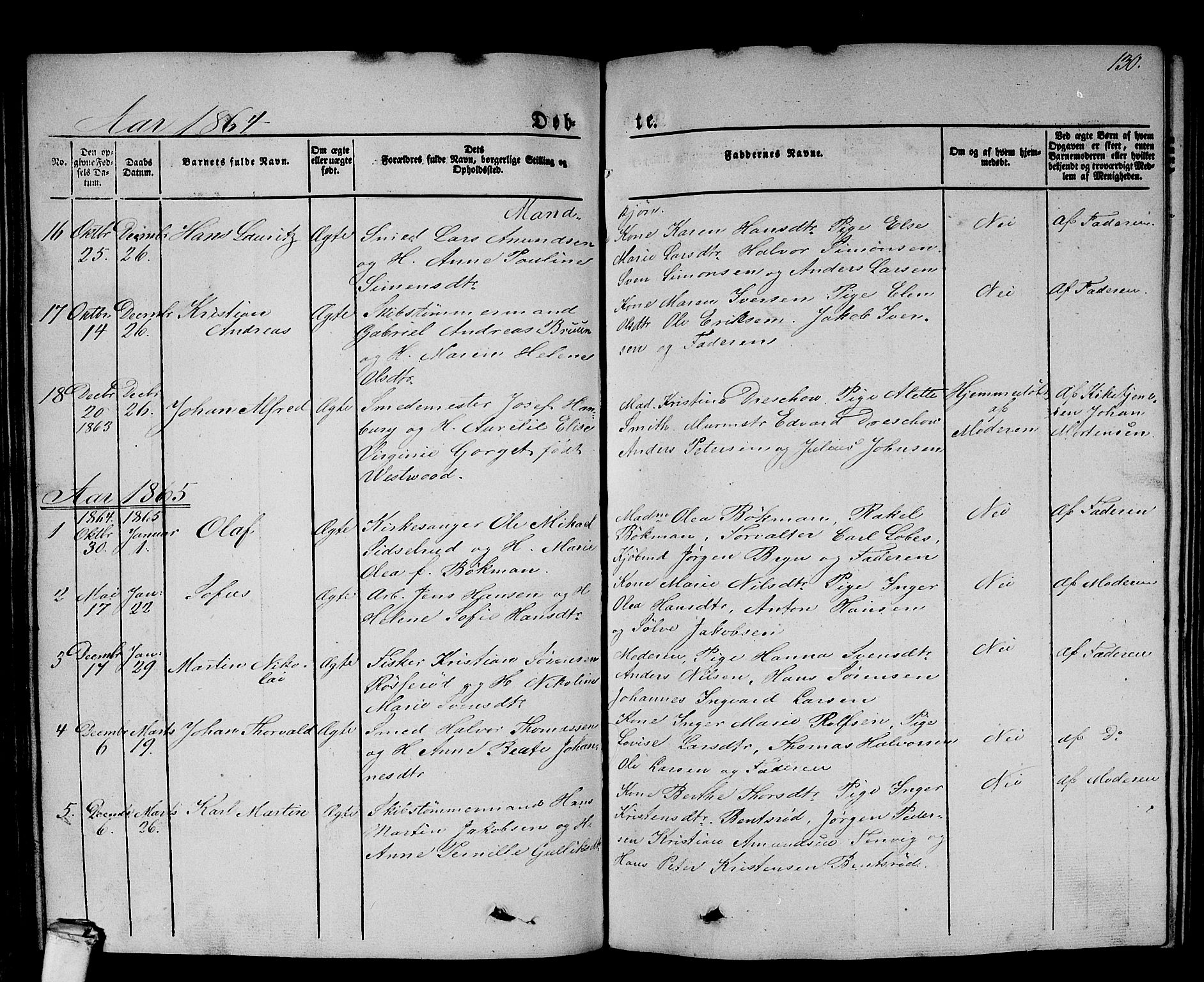 Larvik kirkebøker, AV/SAKO-A-352/G/Gb/L0002: Parish register (copy) no. II 2, 1843-1866, p. 130