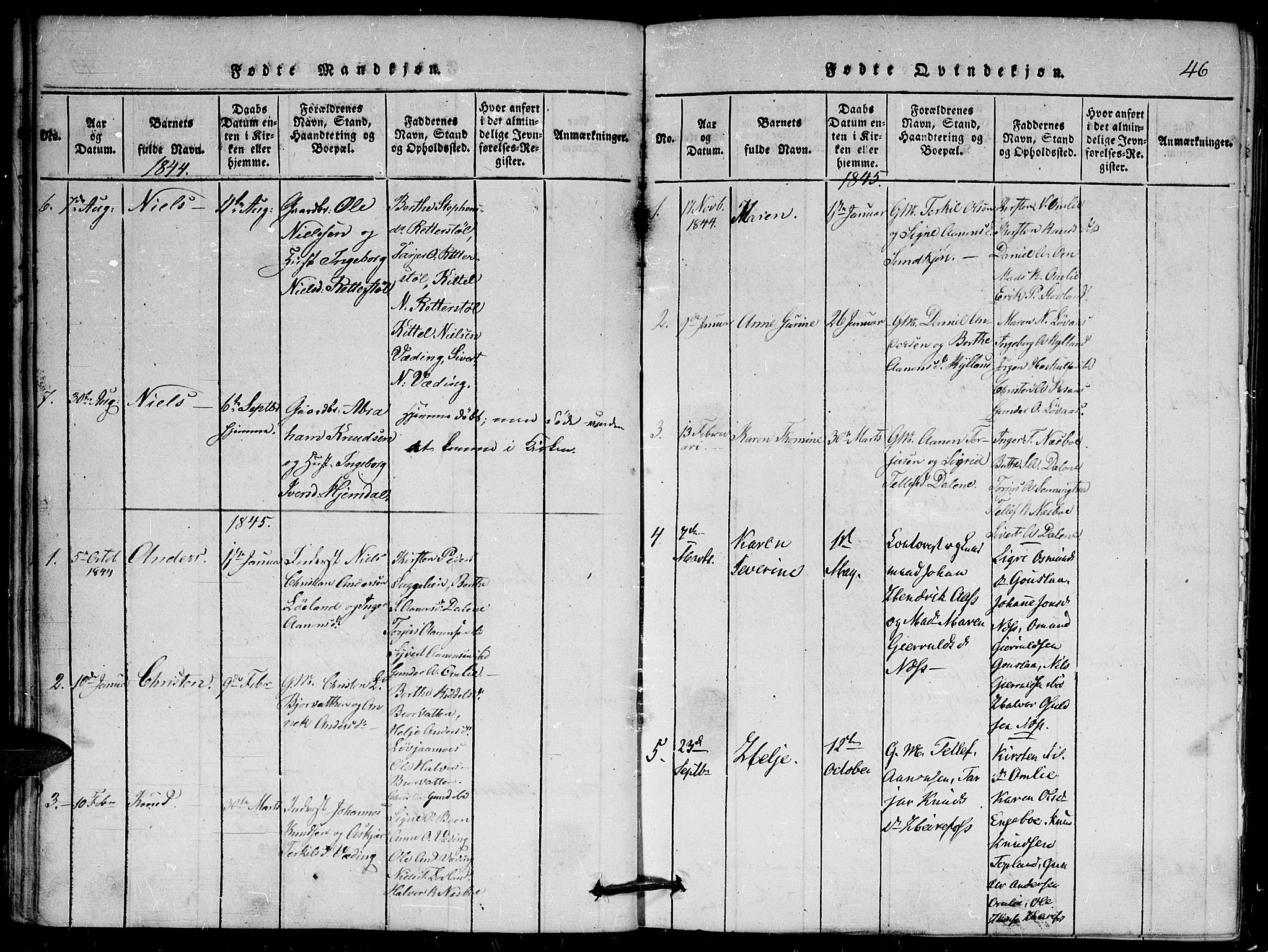 Herefoss sokneprestkontor, AV/SAK-1111-0019/F/Fa/Faa/L0001: Parish register (official) no. A 1, 1816-1860, p. 46