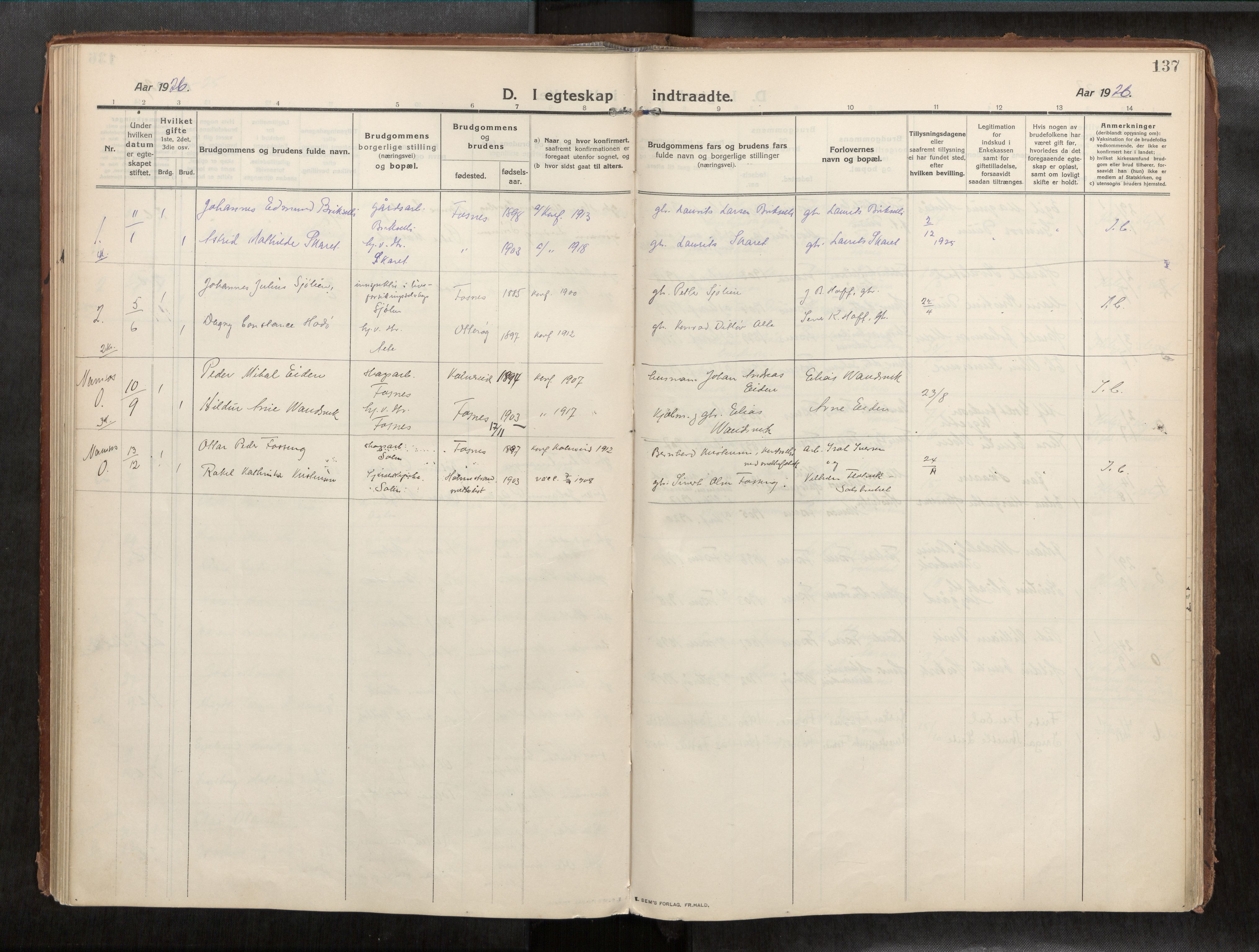 Ministerialprotokoller, klokkerbøker og fødselsregistre - Nord-Trøndelag, SAT/A-1458/773/L0624a: Parish register (official) no. 773A16, 1910-1936, p. 137