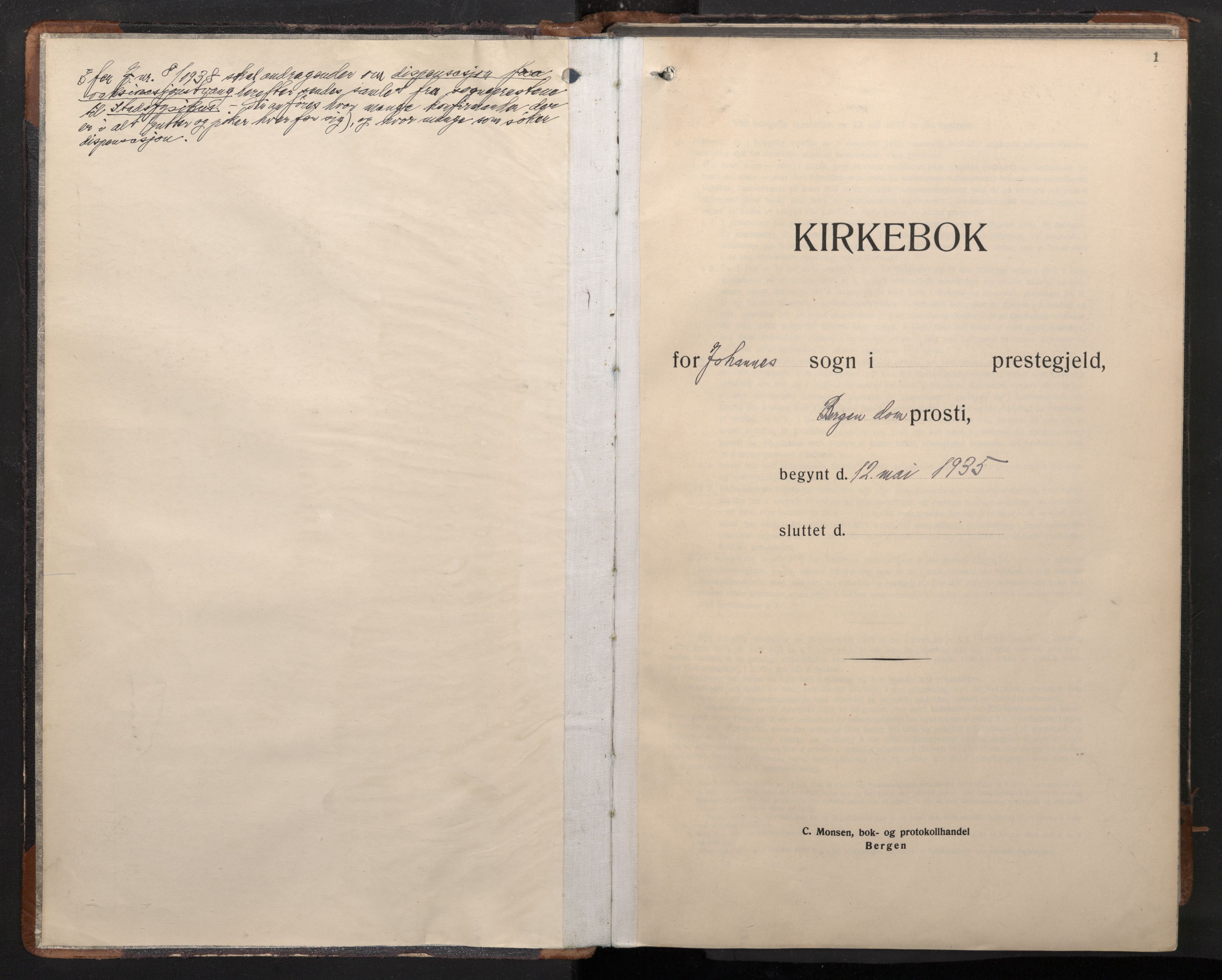 Johanneskirken sokneprestembete, SAB/A-76001/H/Haa/L0011: Parish register (official) no. C 4, 1935-1966, p. 0b-1a