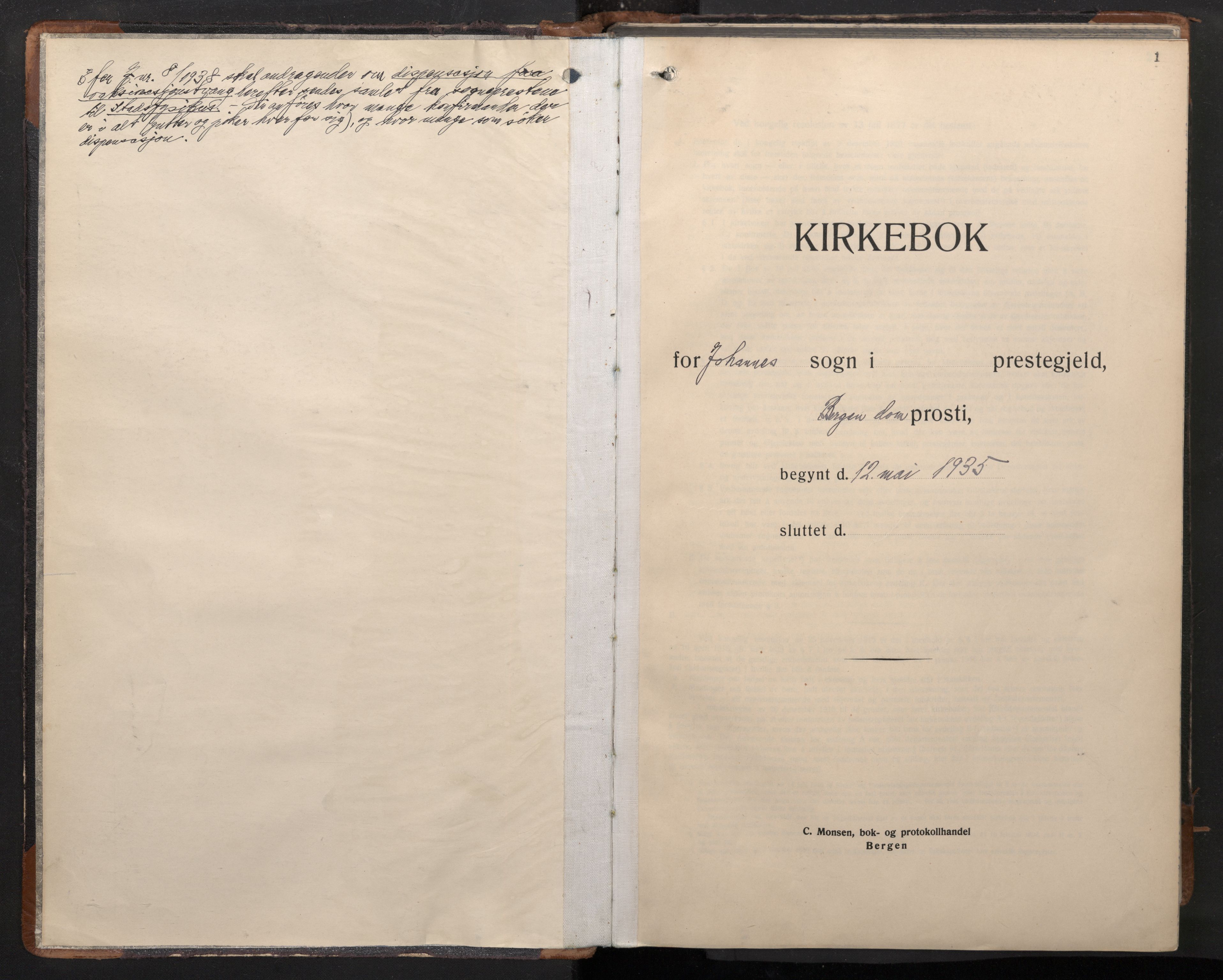 Johanneskirken sokneprestembete, AV/SAB-A-76001/H/Haa/L0011: Parish register (official) no. C 4, 1935-1966, p. 0b-1a