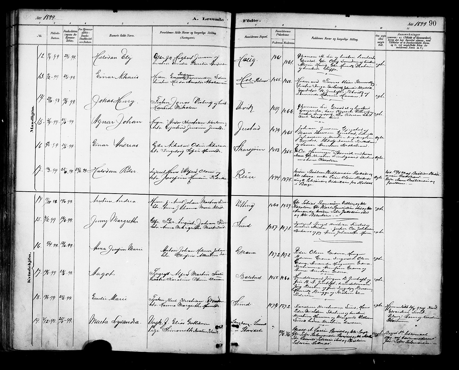 Ministerialprotokoller, klokkerbøker og fødselsregistre - Nordland, AV/SAT-A-1459/881/L1167: Parish register (copy) no. 881C04, 1886-1899, p. 90