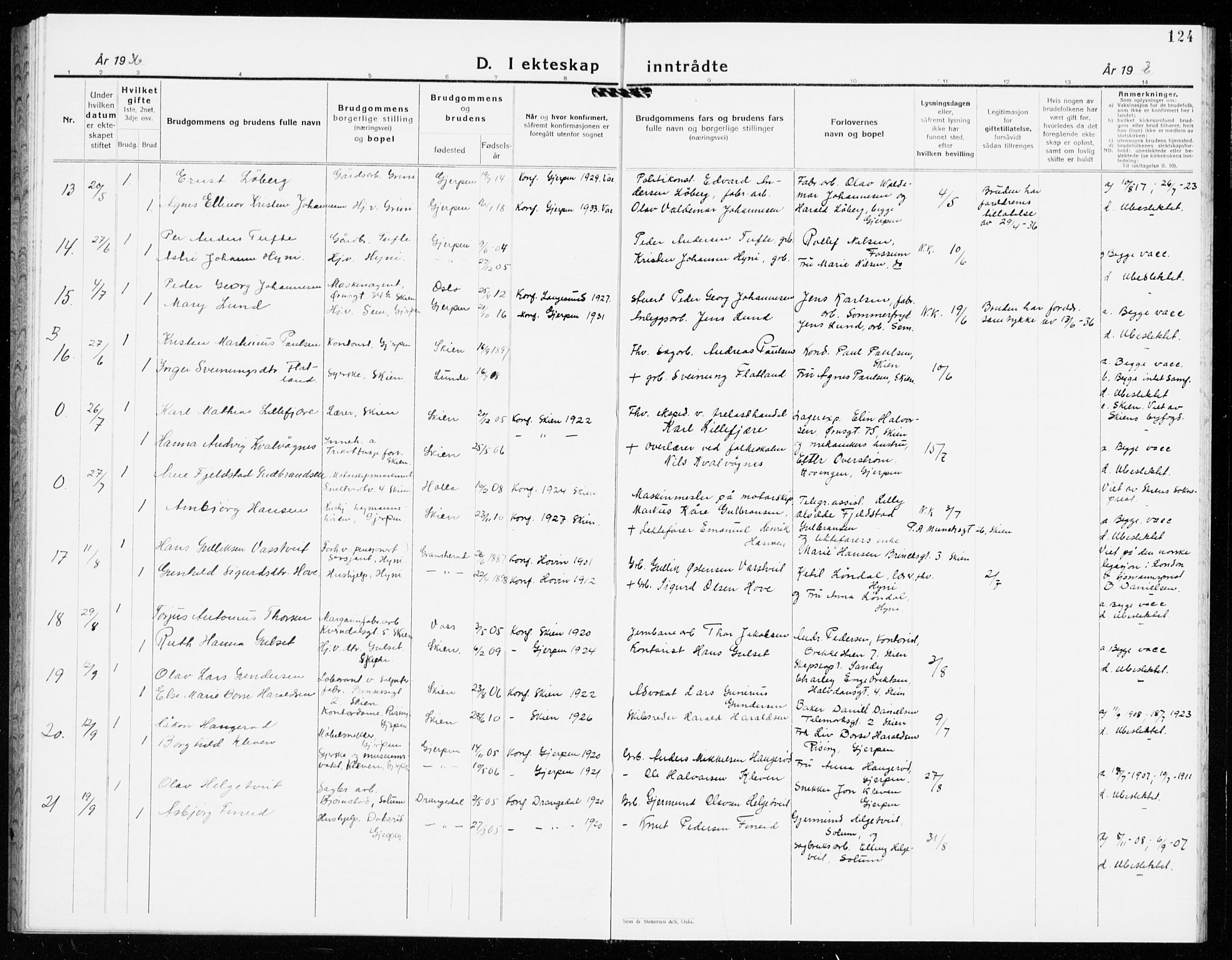 Gjerpen kirkebøker, AV/SAKO-A-265/G/Ga/L0005: Parish register (copy) no. I 5, 1932-1940, p. 124