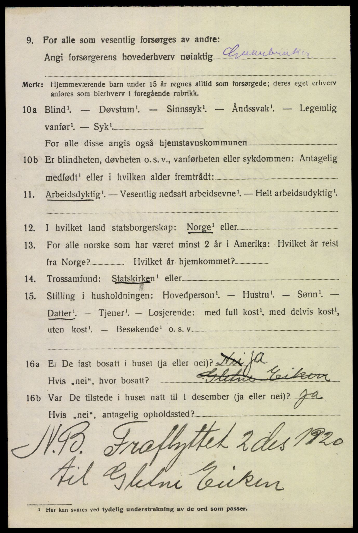 SAK, 1920 census for Hægebostad, 1920, p. 2080