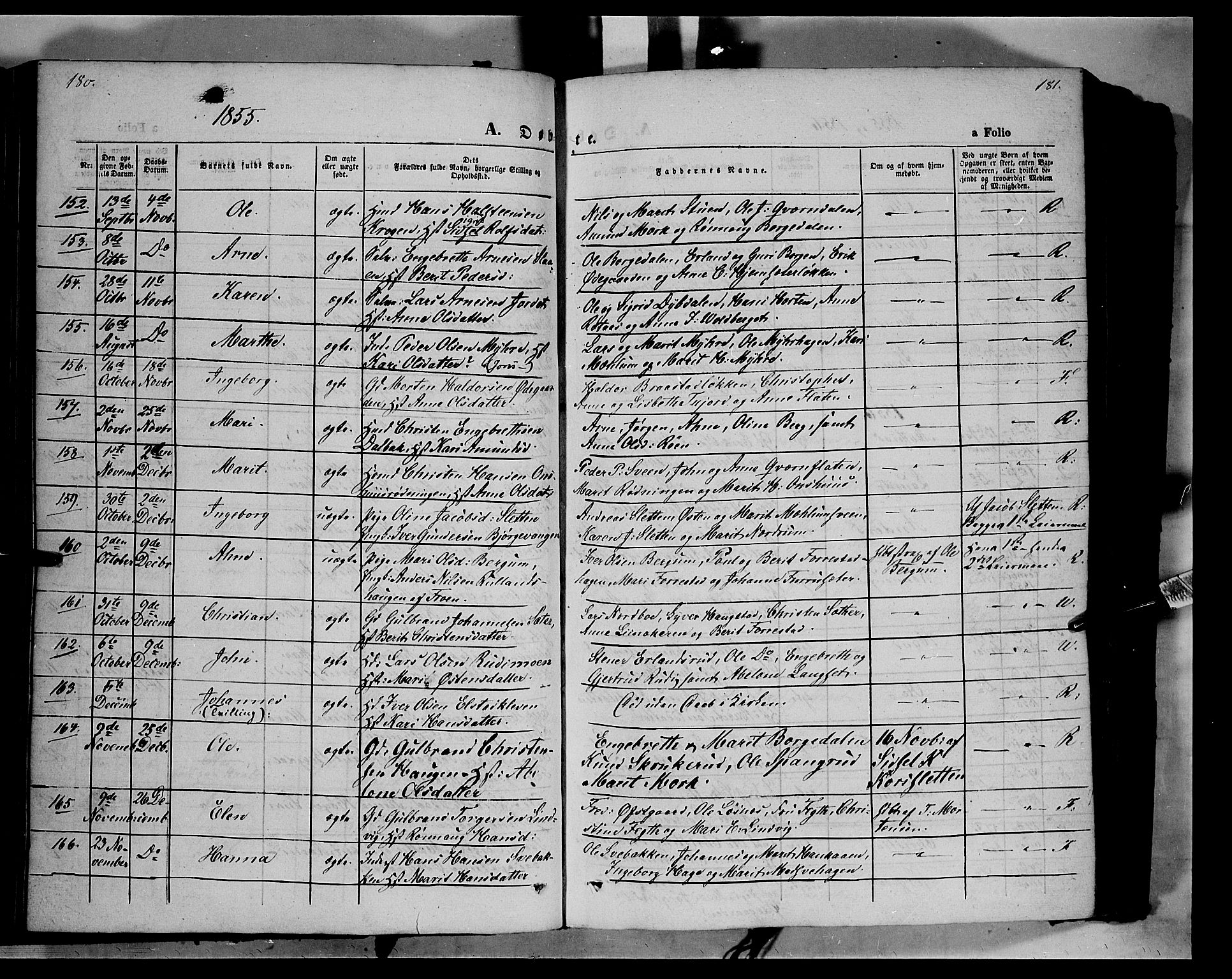 Ringebu prestekontor, SAH/PREST-082/H/Ha/Haa/L0006: Parish register (official) no. 6, 1848-1859, p. 180-181