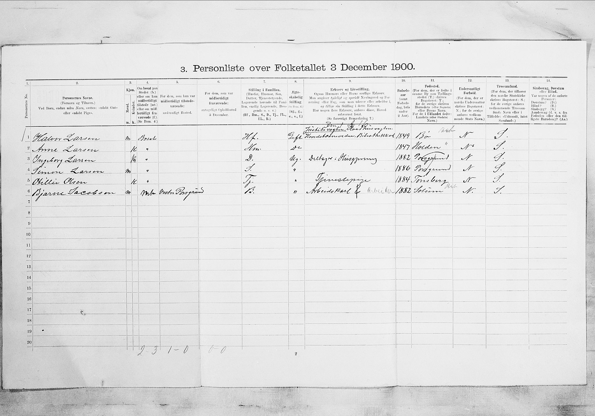 SAKO, 1900 census for Porsgrunn, 1900, p. 910