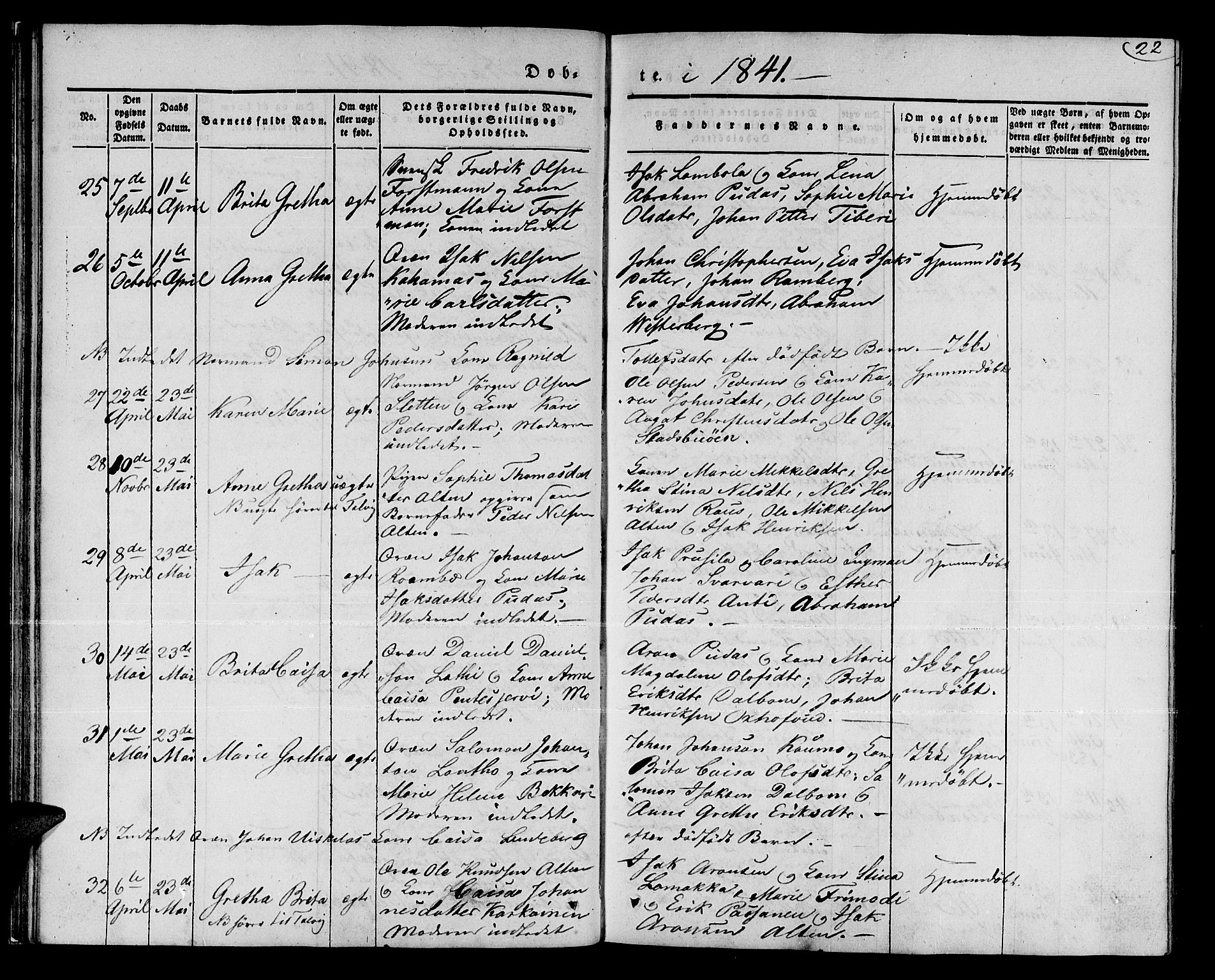 Talvik sokneprestkontor, SATØ/S-1337/H/Ha/L0015kirke: Parish register (official) no. 15, 1837-1847, p. 22