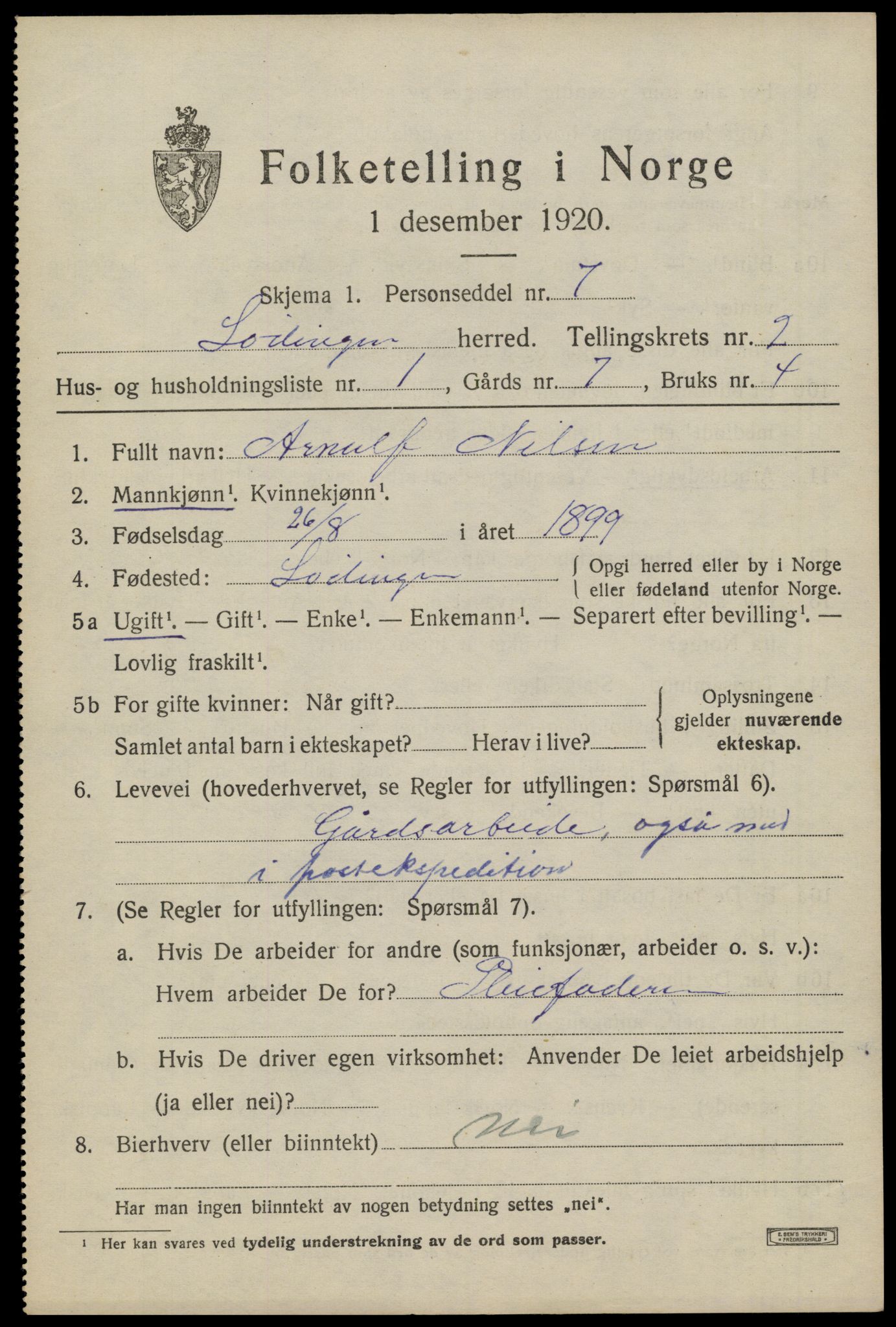 SAT, 1920 census for Lødingen, 1920, p. 1601