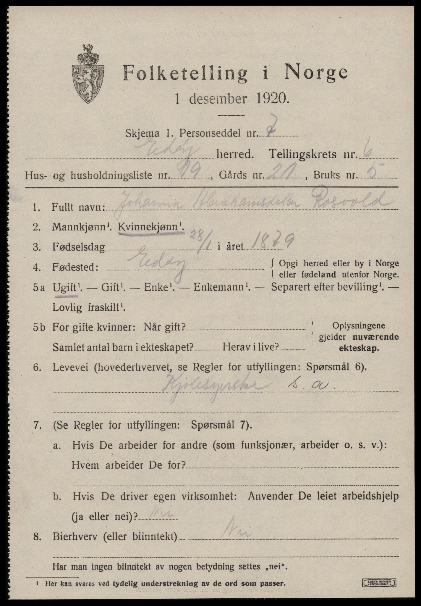 SAT, 1920 census for Edøy, 1920, p. 2010