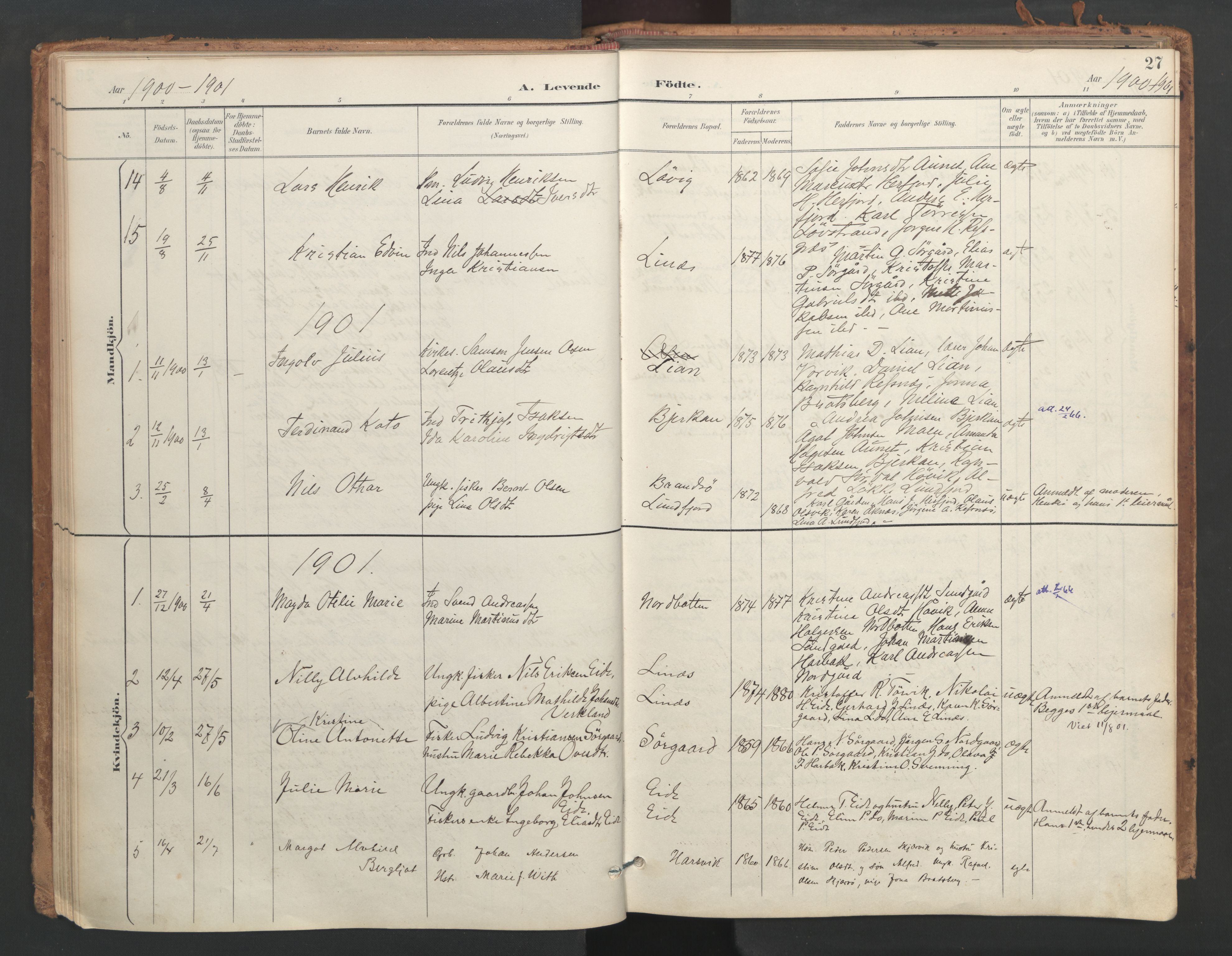 Ministerialprotokoller, klokkerbøker og fødselsregistre - Sør-Trøndelag, SAT/A-1456/656/L0693: Parish register (official) no. 656A02, 1894-1913, p. 27