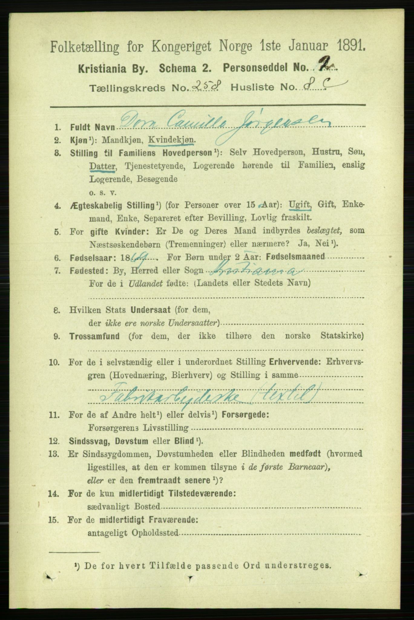 RA, 1891 census for 0301 Kristiania, 1891, p. 157244