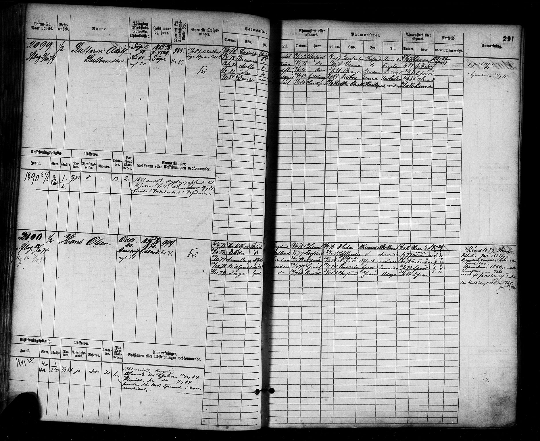 Kristiansand mønstringskrets, AV/SAK-2031-0015/F/Fb/L0005: Hovedrulle nr 1521-2283, I-12, 1868-1915, p. 308