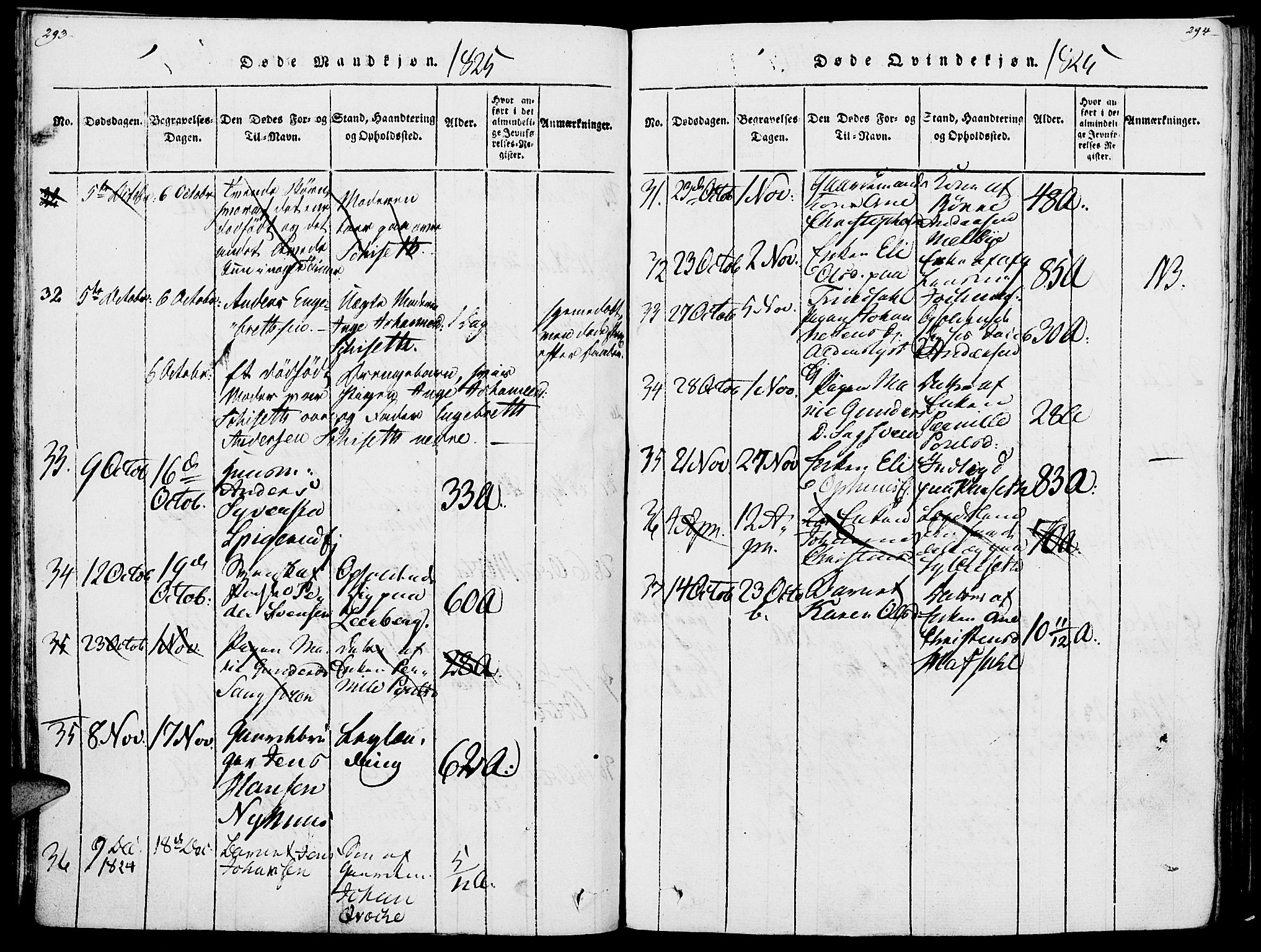 Vang prestekontor, Hedmark, SAH/PREST-008/H/Ha/Haa/L0007: Parish register (official) no. 7, 1813-1826, p. 293-294