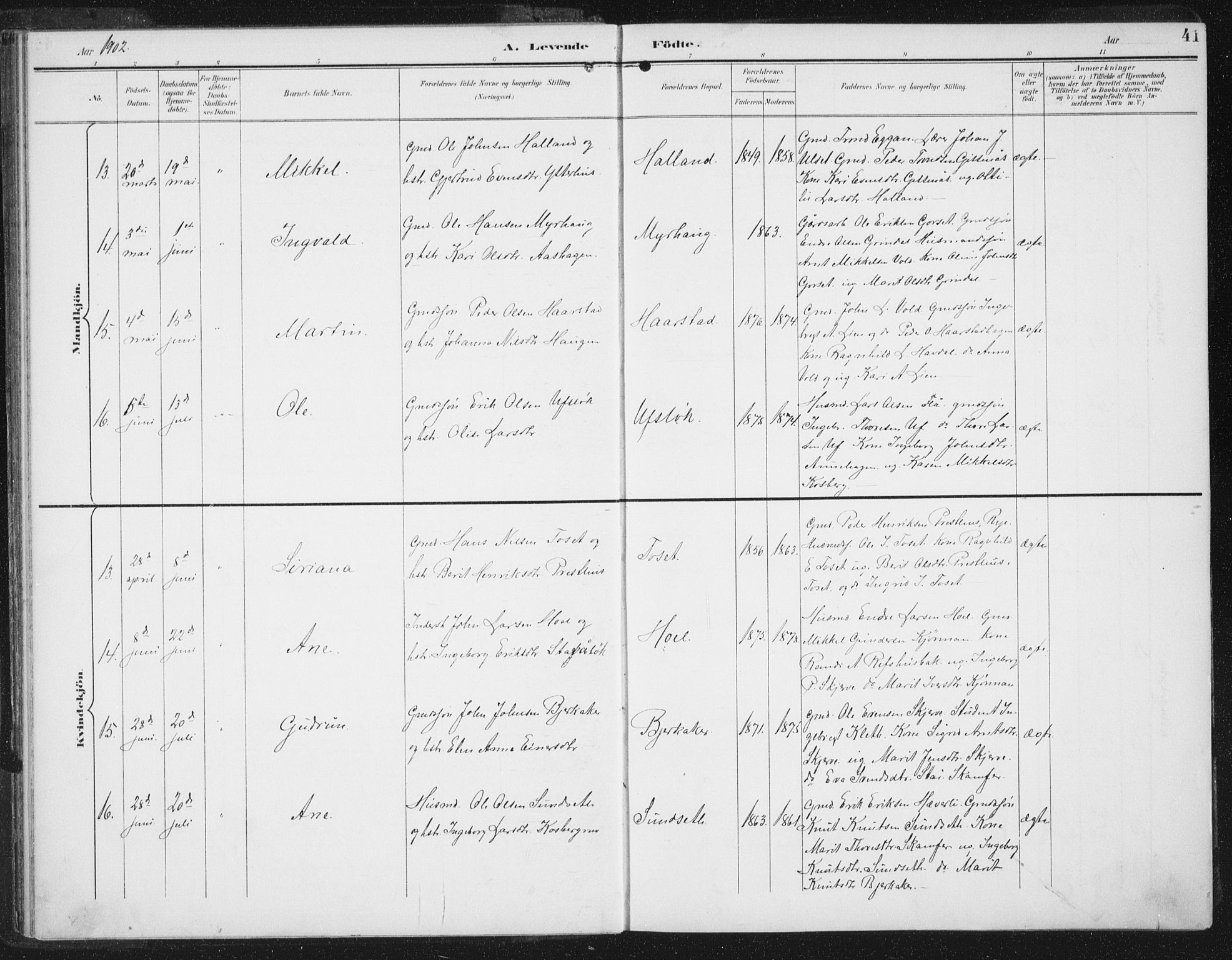 Ministerialprotokoller, klokkerbøker og fødselsregistre - Sør-Trøndelag, AV/SAT-A-1456/674/L0872: Parish register (official) no. 674A04, 1897-1907, p. 41