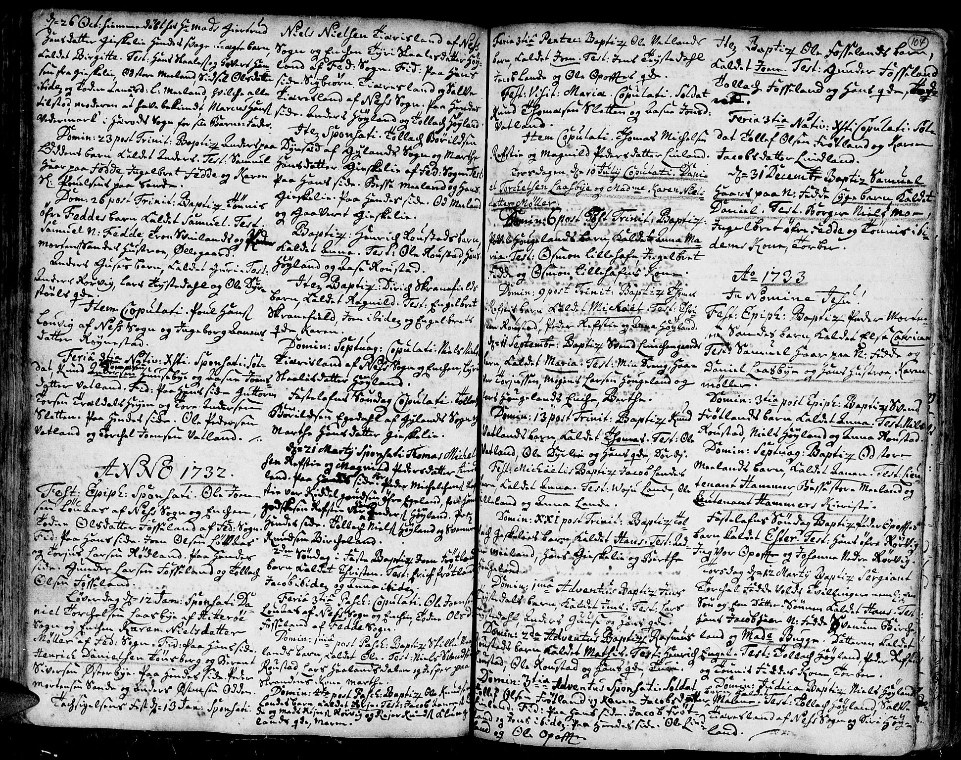 Kvinesdal sokneprestkontor, SAK/1111-0026/F/Fa/Fab/L0001: Parish register (official) no. A 1 /2, 1710-1788, p. 104