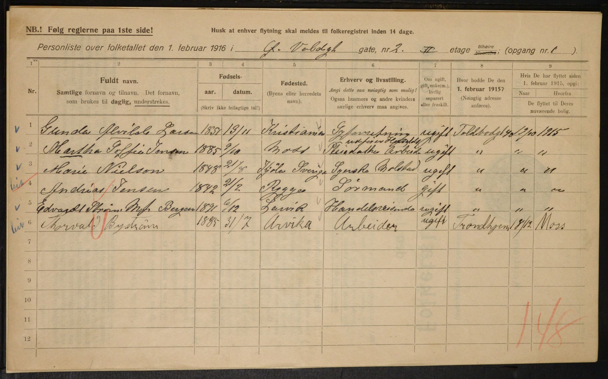 OBA, Municipal Census 1916 for Kristiania, 1916, p. 133799