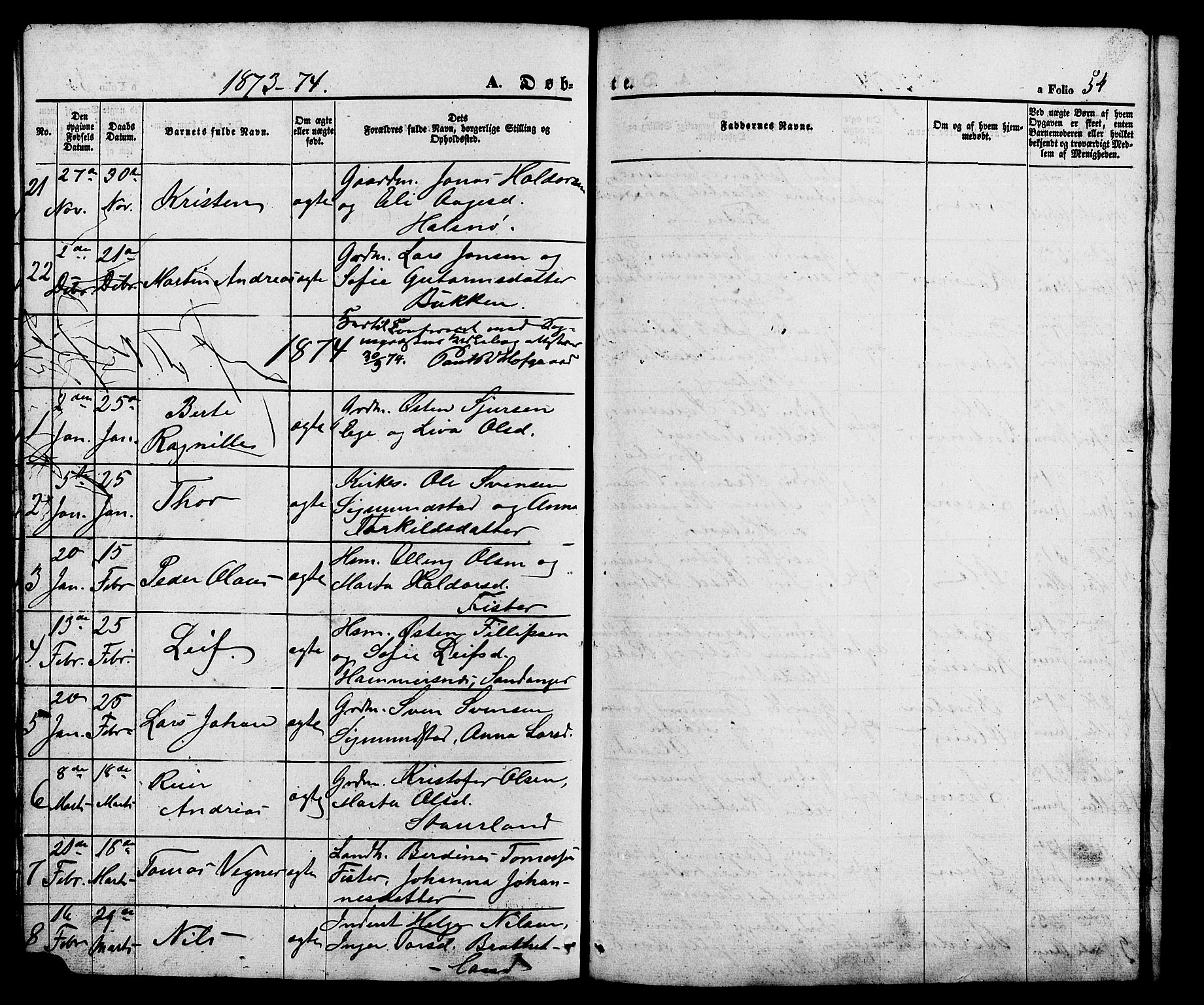 Hjelmeland sokneprestkontor, SAST/A-101843/01/V/L0005: Parish register (copy) no. B 5, 1853-1892, p. 54
