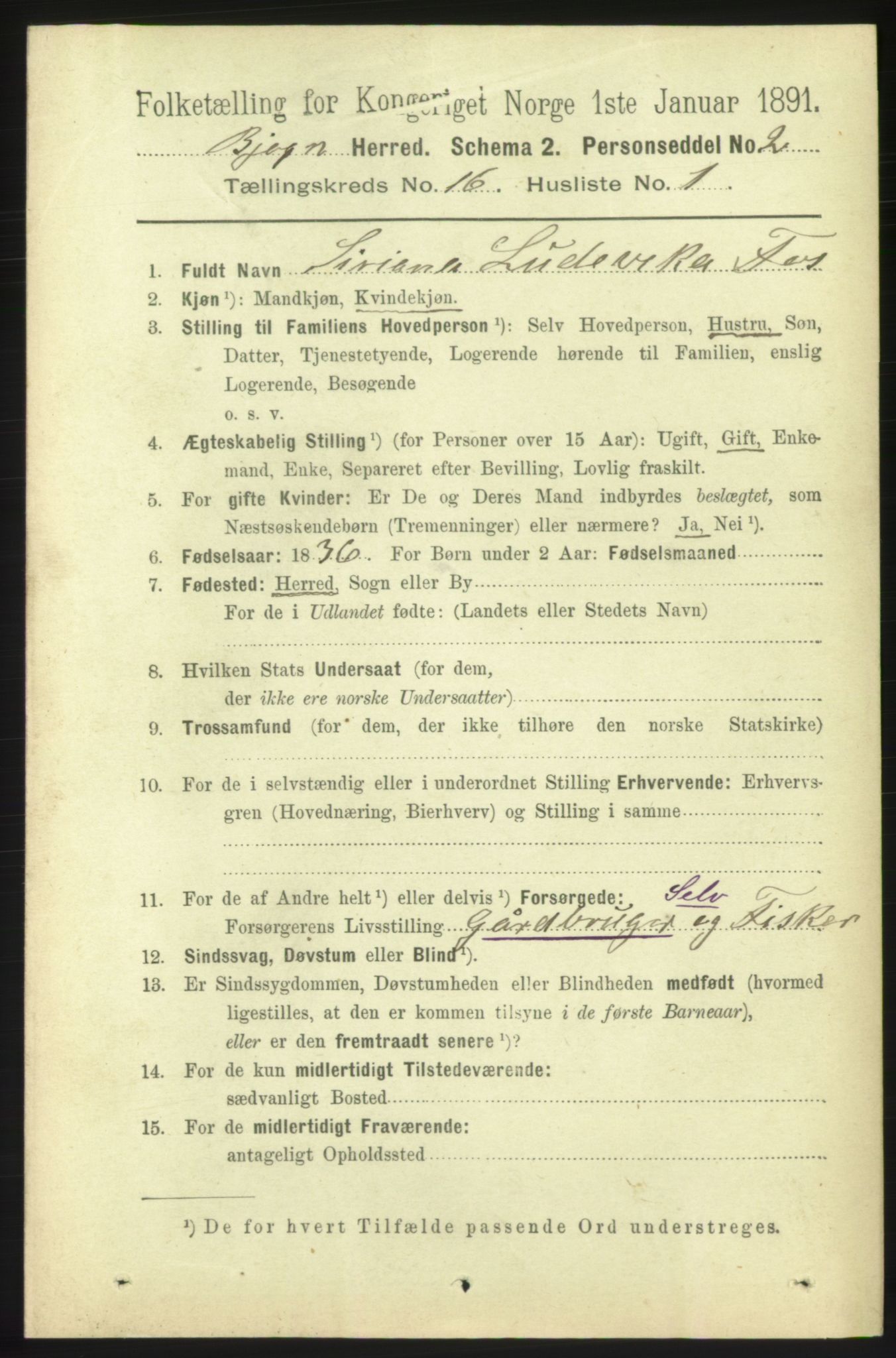 RA, 1891 census for 1627 Bjugn, 1891, p. 4421