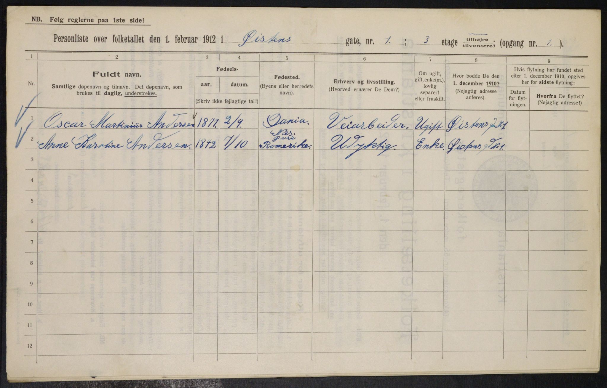 OBA, Municipal Census 1912 for Kristiania, 1912, p. 130297