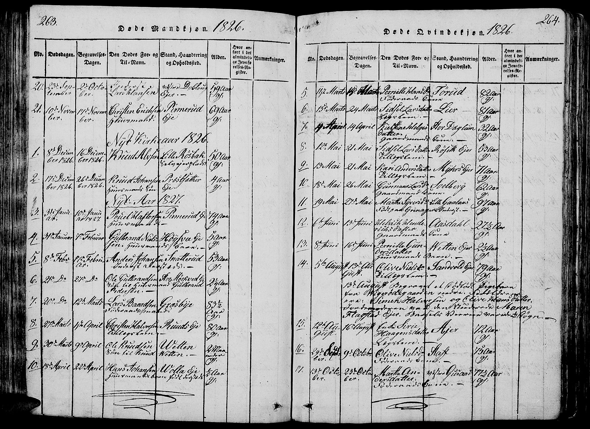 Vang prestekontor, Hedmark, SAH/PREST-008/H/Ha/Hab/L0005: Parish register (copy) no. 5, 1815-1836, p. 263-264