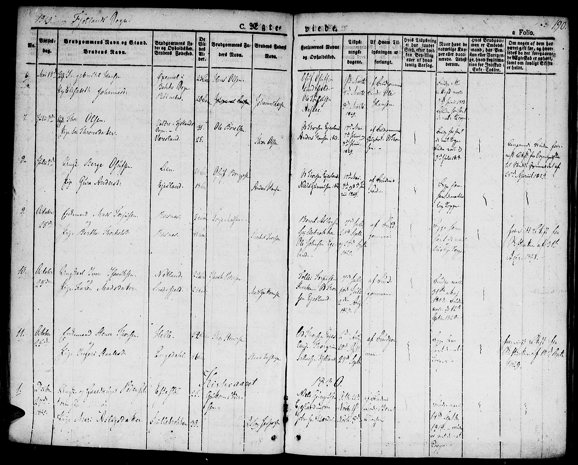 Hægebostad sokneprestkontor, AV/SAK-1111-0024/F/Fa/Faa/L0003: Parish register (official) no. A 3 /2, 1825-1840, p. 190