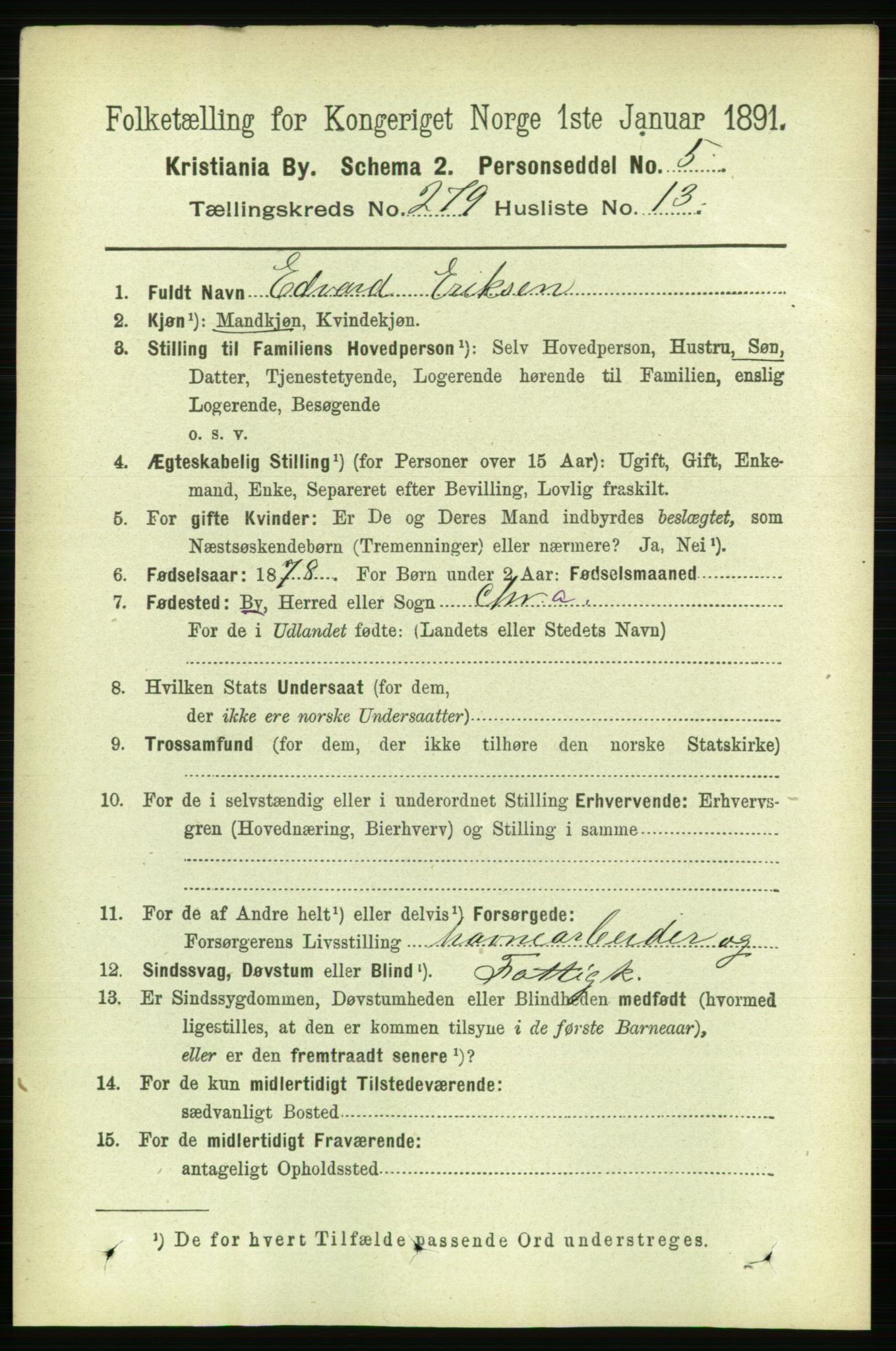RA, 1891 census for 0301 Kristiania, 1891, p. 169622
