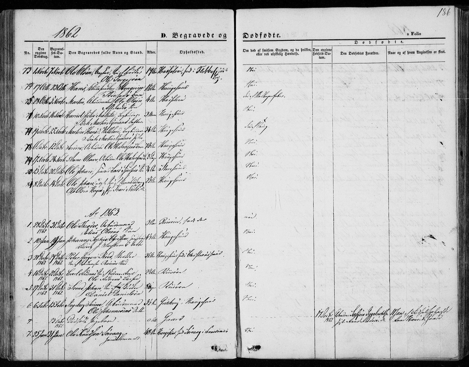 Torvastad sokneprestkontor, AV/SAST-A -101857/H/Ha/Haa/L0011: Parish register (official) no. A 11, 1857-1866, p. 186