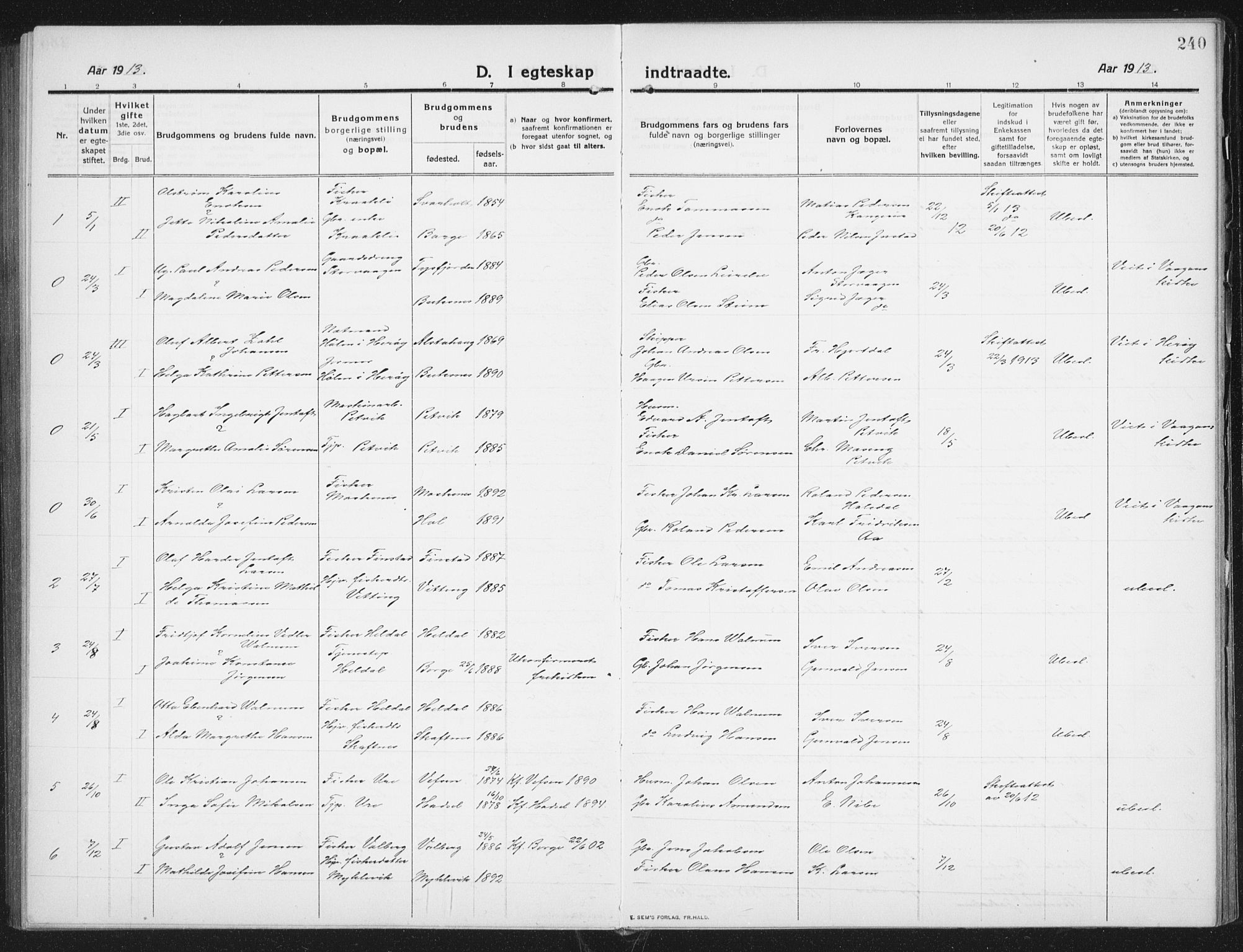 Ministerialprotokoller, klokkerbøker og fødselsregistre - Nordland, SAT/A-1459/882/L1183: Parish register (copy) no. 882C01, 1911-1938, p. 240