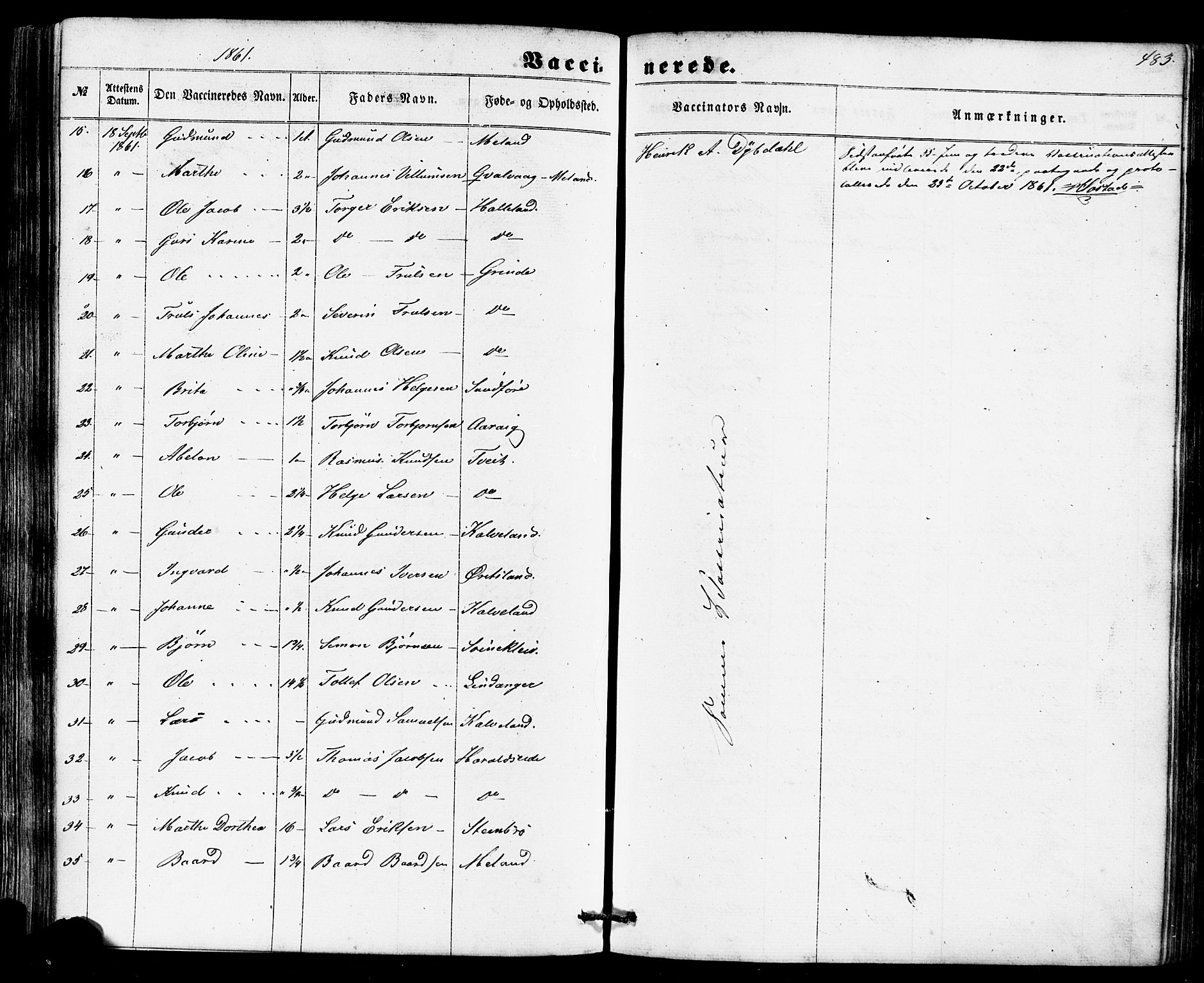 Skjold sokneprestkontor, AV/SAST-A-101847/H/Ha/Haa/L0008: Parish register (official) no. A 8, 1856-1882, p. 483