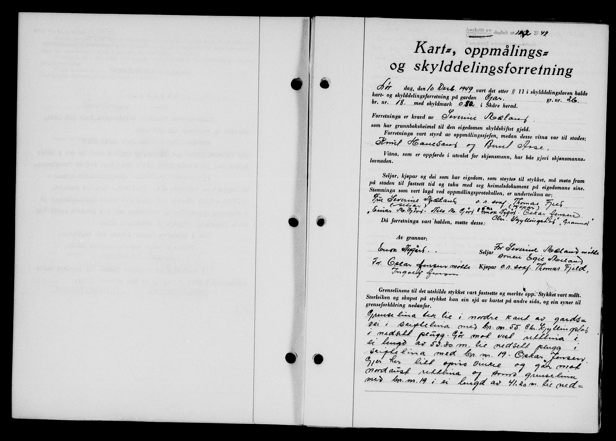Karmsund sorenskriveri, SAST/A-100311/01/II/IIB/L0098: Mortgage book no. 78A, 1949-1950, Diary no: : 3862/1949