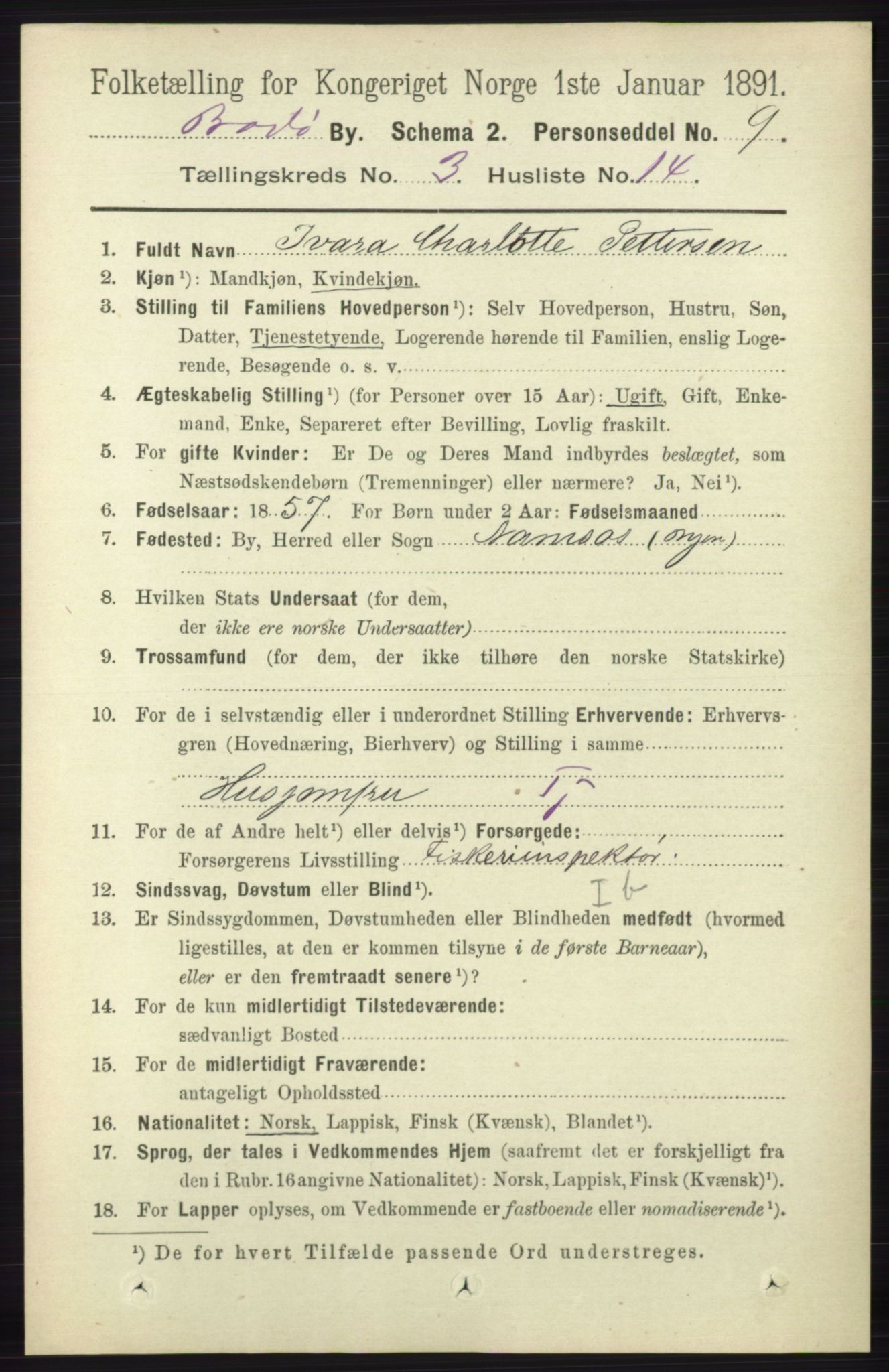 RA, 1891 census for 1804 Bodø, 1891, p. 2188