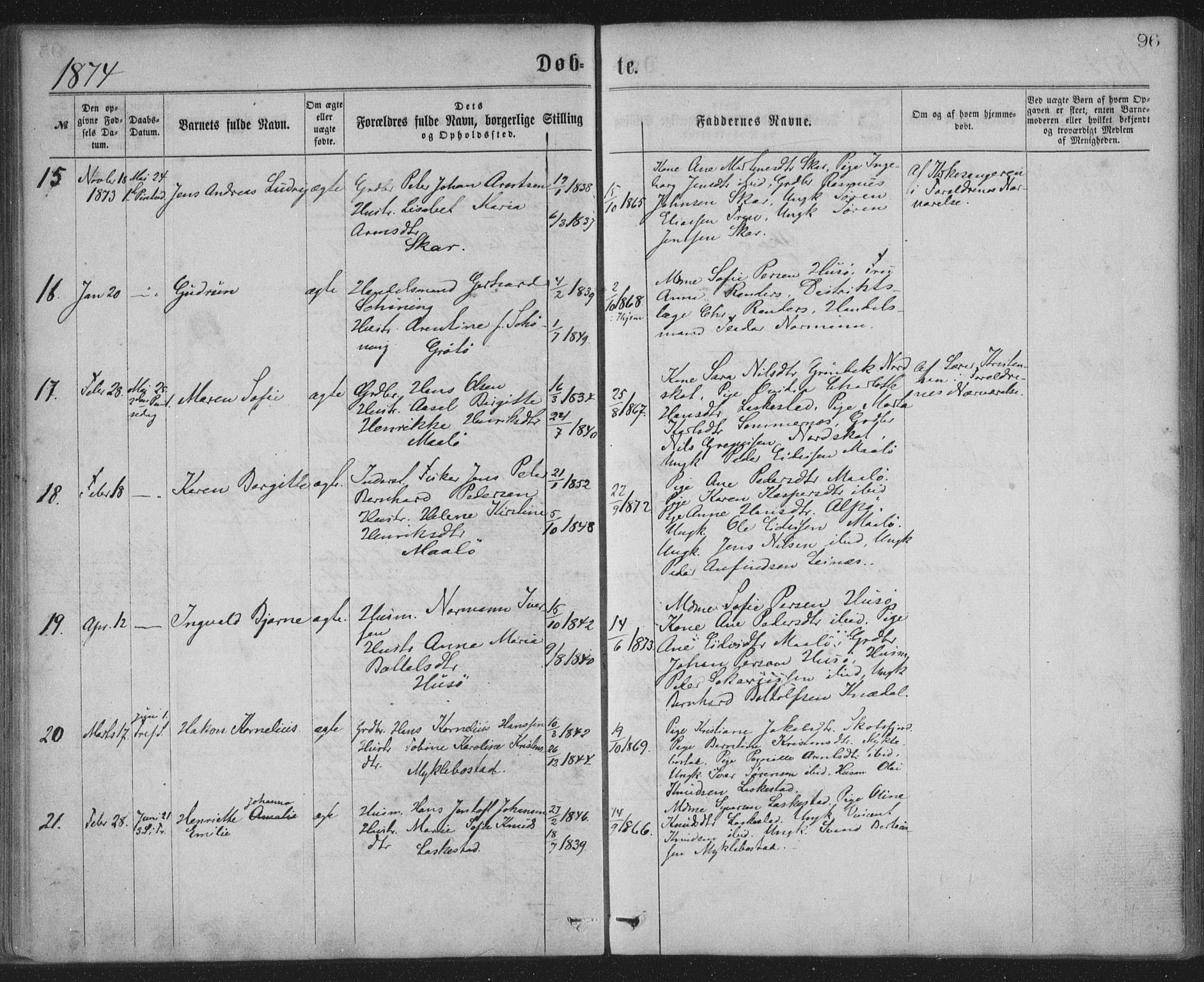 Ministerialprotokoller, klokkerbøker og fødselsregistre - Nordland, AV/SAT-A-1459/855/L0801: Parish register (official) no. 855A09, 1864-1874, p. 96