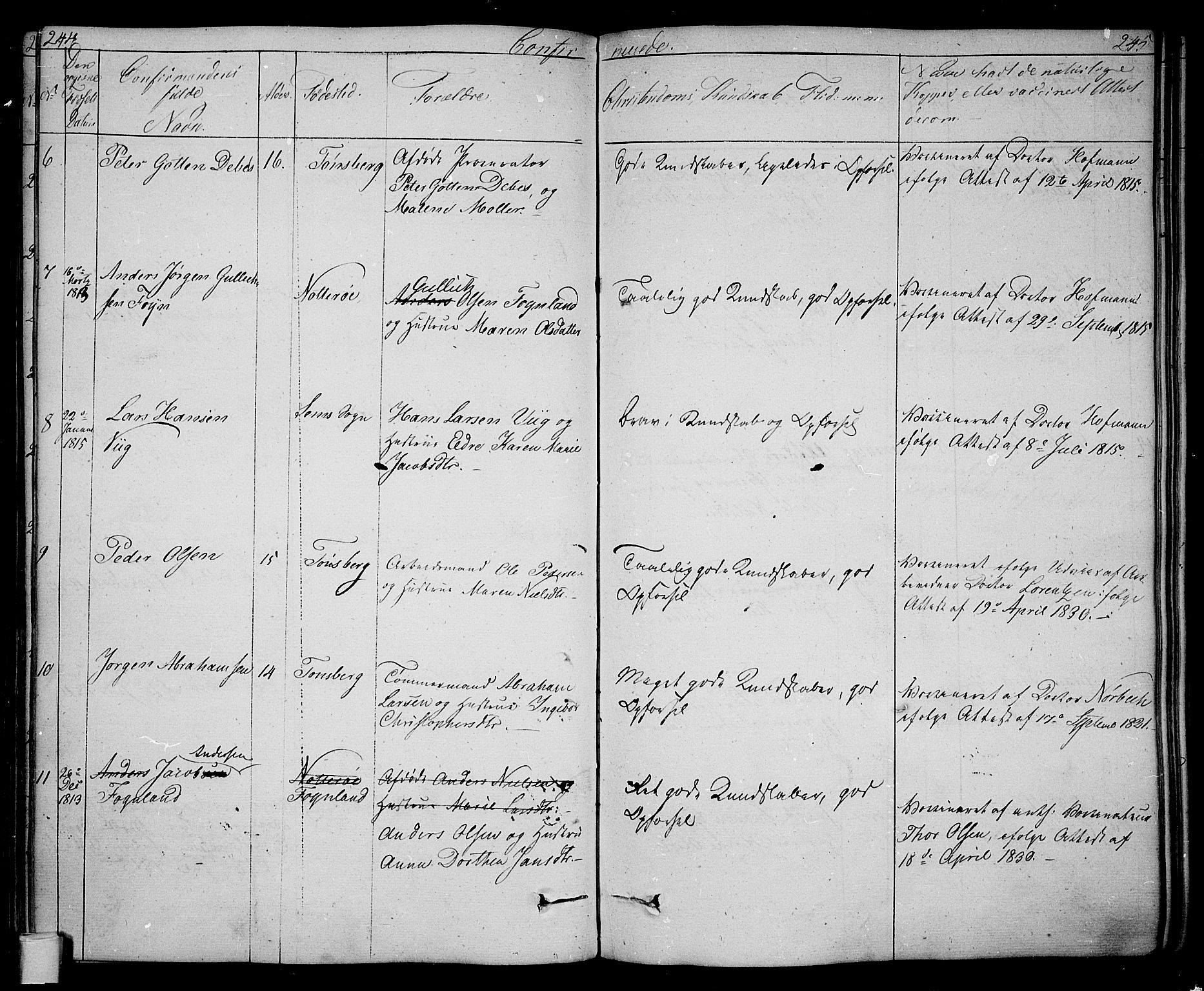 Tønsberg kirkebøker, AV/SAKO-A-330/F/Fa/L0005: Parish register (official) no. I 5, 1827-1836, p. 244-245