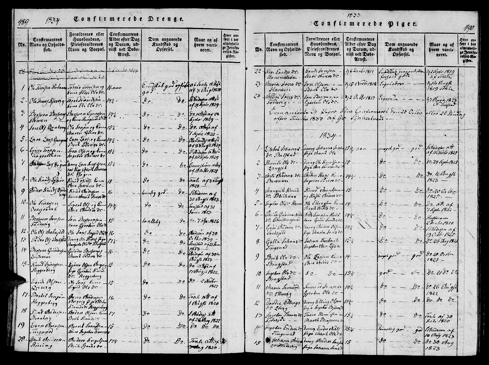 Ministerialprotokoller, klokkerbøker og fødselsregistre - Møre og Romsdal, AV/SAT-A-1454/586/L0990: Parish register (copy) no. 586C01, 1819-1837, p. 489-490